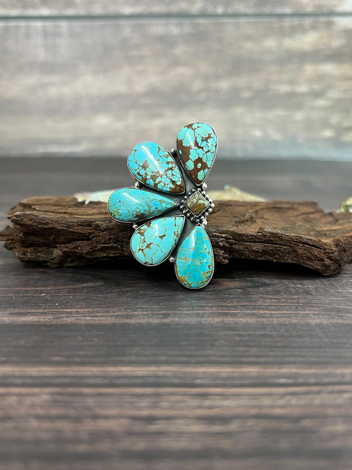 Handmade Sterling Silver Number 8 Turquoise Adjustable Ring with Signed Nizhoni