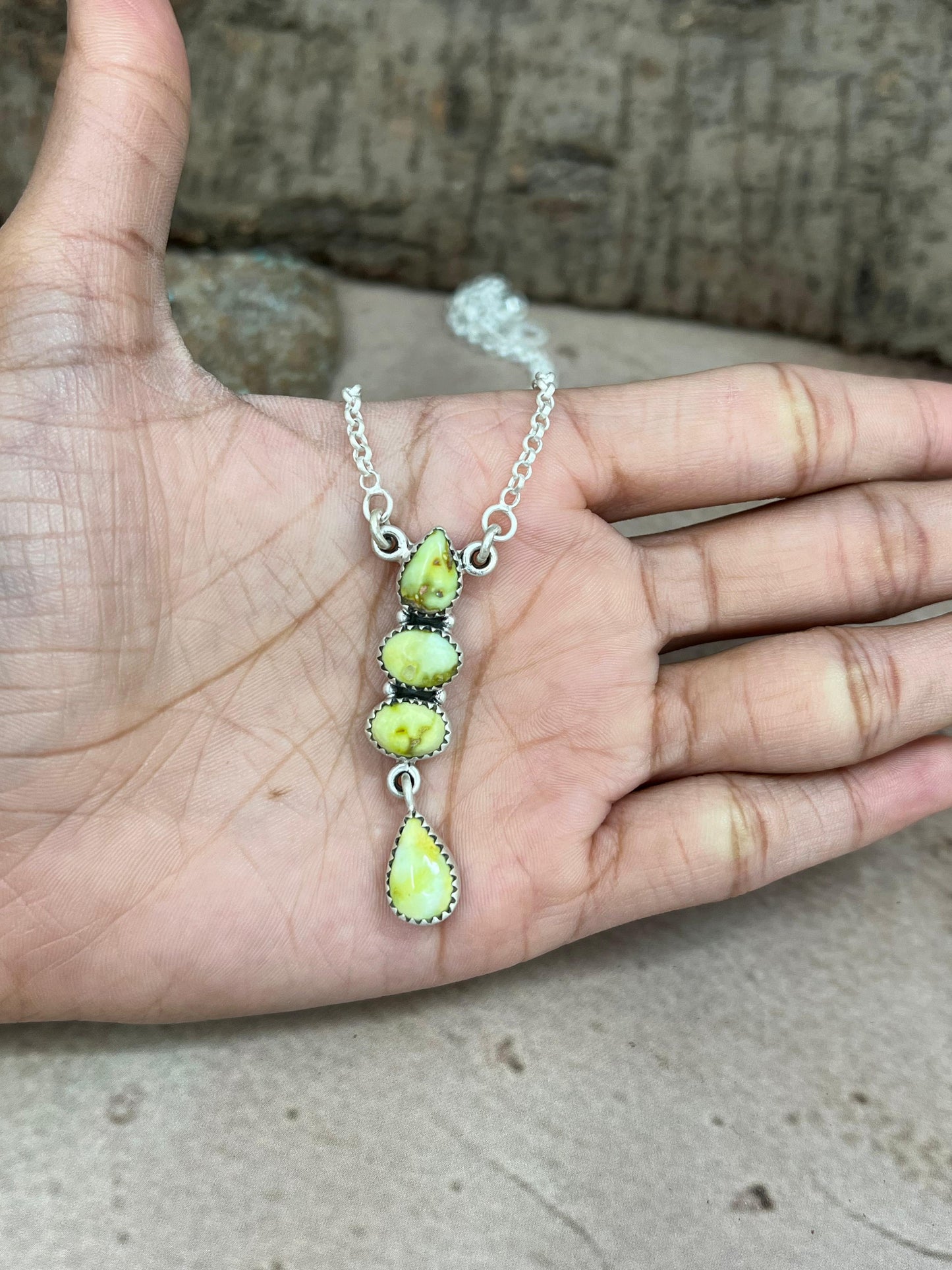 Handmade Sterling Silver Palomino Turquoise Necklace with Signed Nizhoni