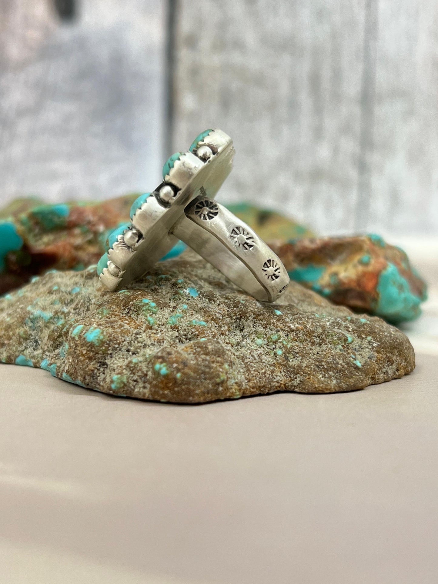 Handmade Sterling Silver Kingman Turquoise, Black Onyx Adjustable Heart Ring with Signed Nizhoni