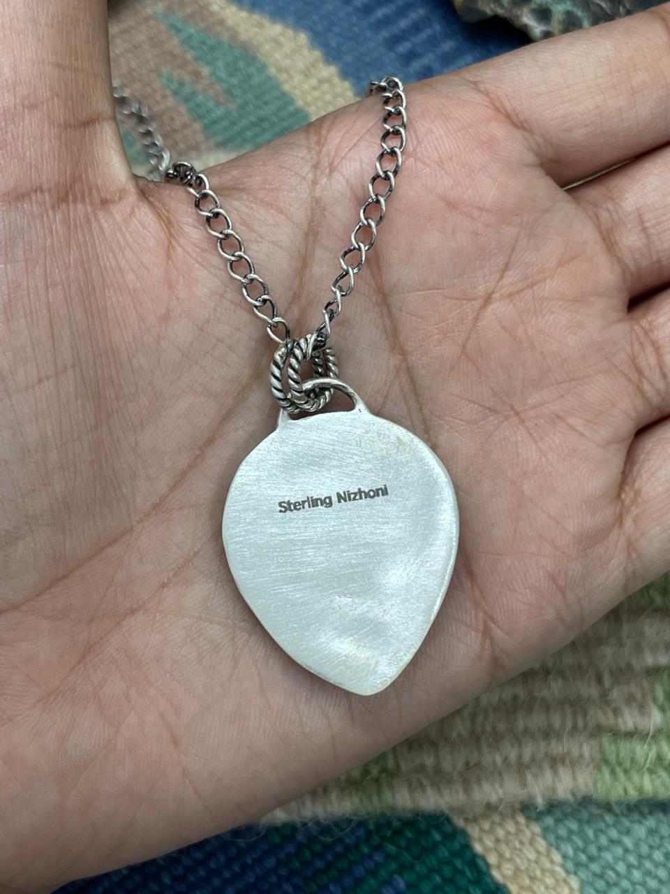 Handmade Sterling Silver White Buffalo Saguaro Cactus Necklace "Signed Nizhoni"