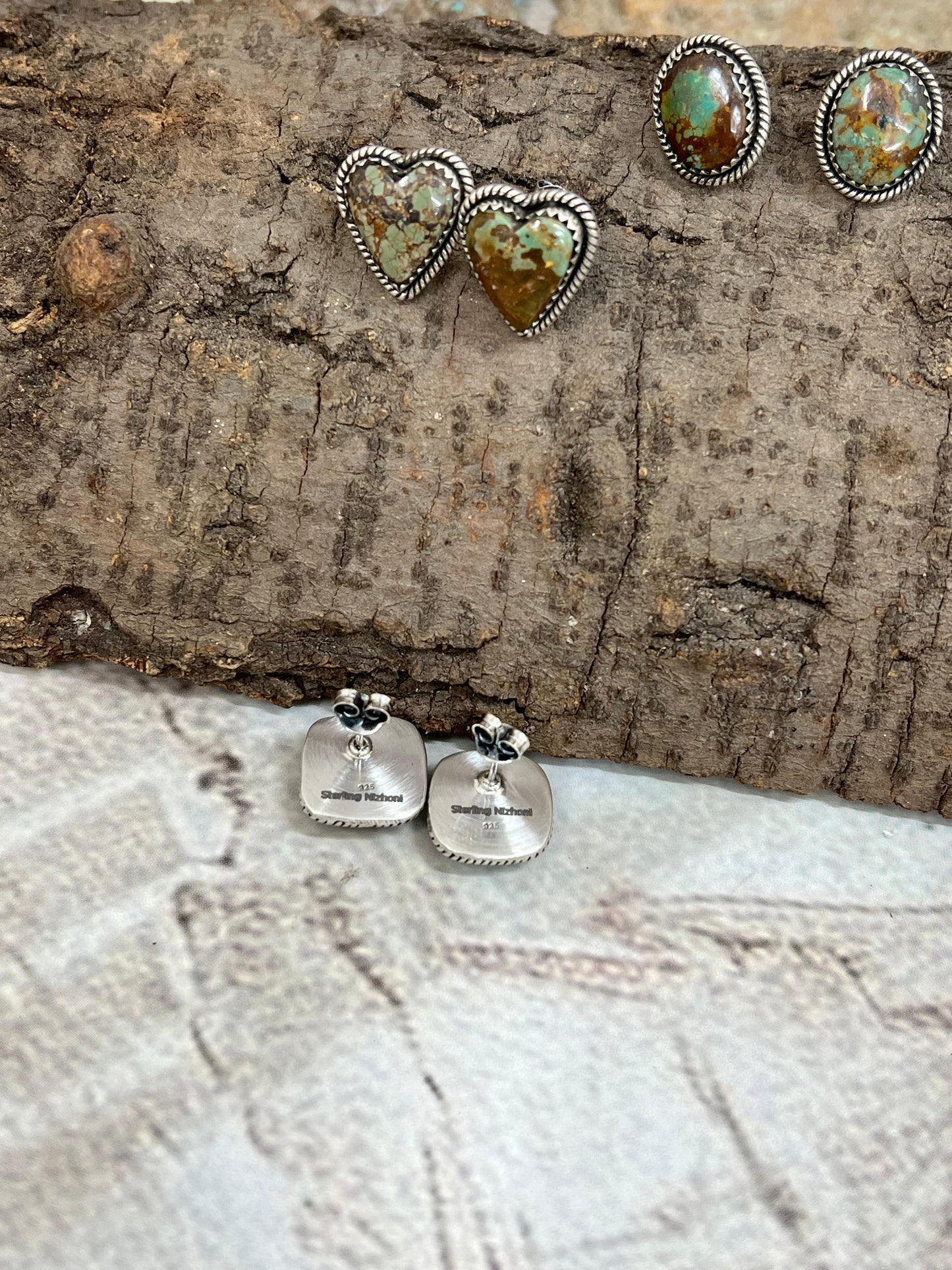 Handmade Sterling Silver Old Stock Royston Turquoise Post Studs with Signed Nizhoni