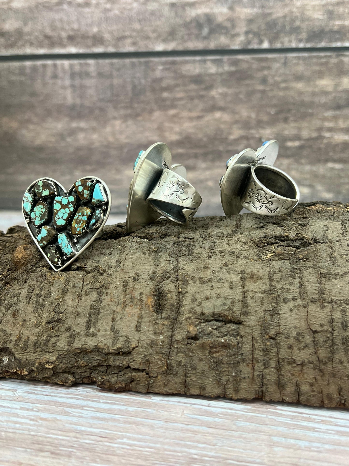 Handmade Sterling Silver Golden Hills, Number 8, Sonoran Mountain Turquoise Heart Adjustable Ring with Signed Nizhoni