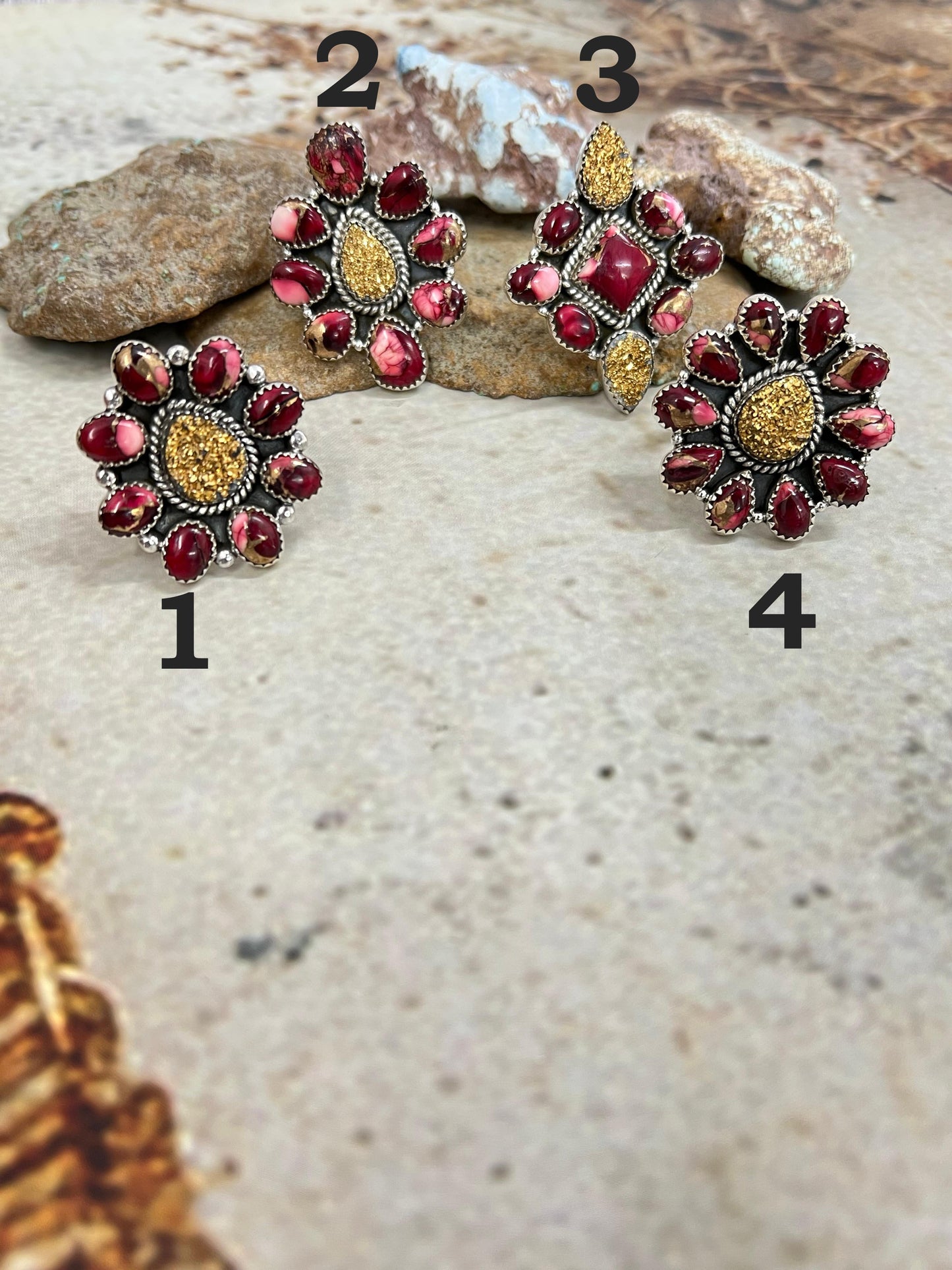 Handmade Sterling Silver Dahlia Rose with Druzy Adjustable Ring with Signed Nizhoni