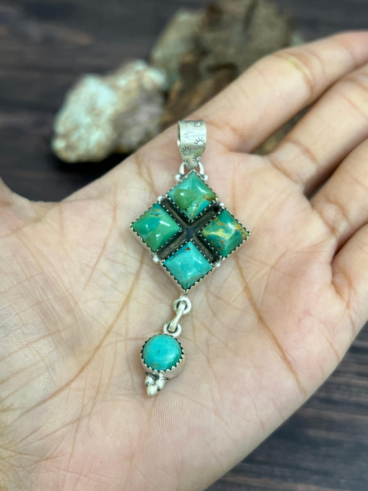 Handmade Sterling Silver Kingman Turquoise Pendant with Signed Nizhoni