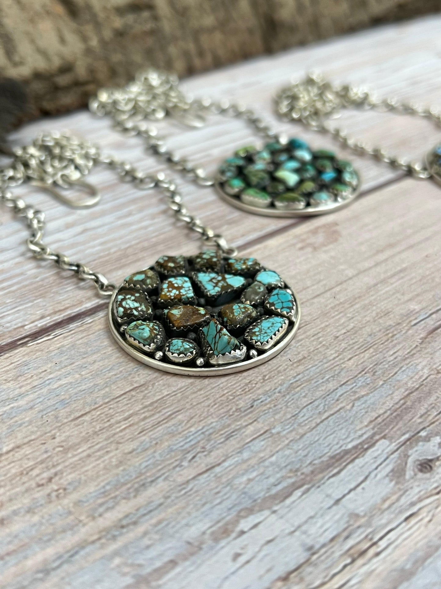Handmade Sterling Silver Multi Stone Necklace with Signed Nizhoni