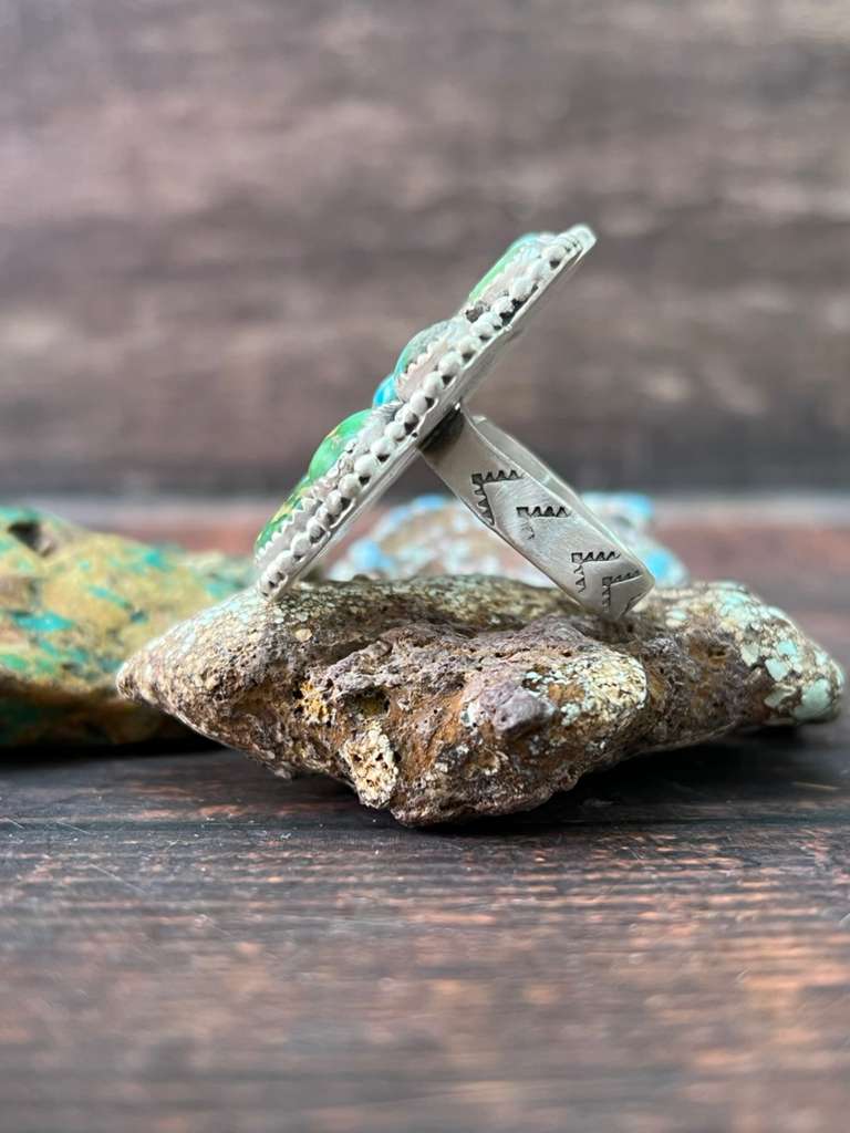 Handmade Sterling Silver Sonoran Mountain Turquoise with White Water Turquoise Adjustable Rings "Signed Nizhoni"