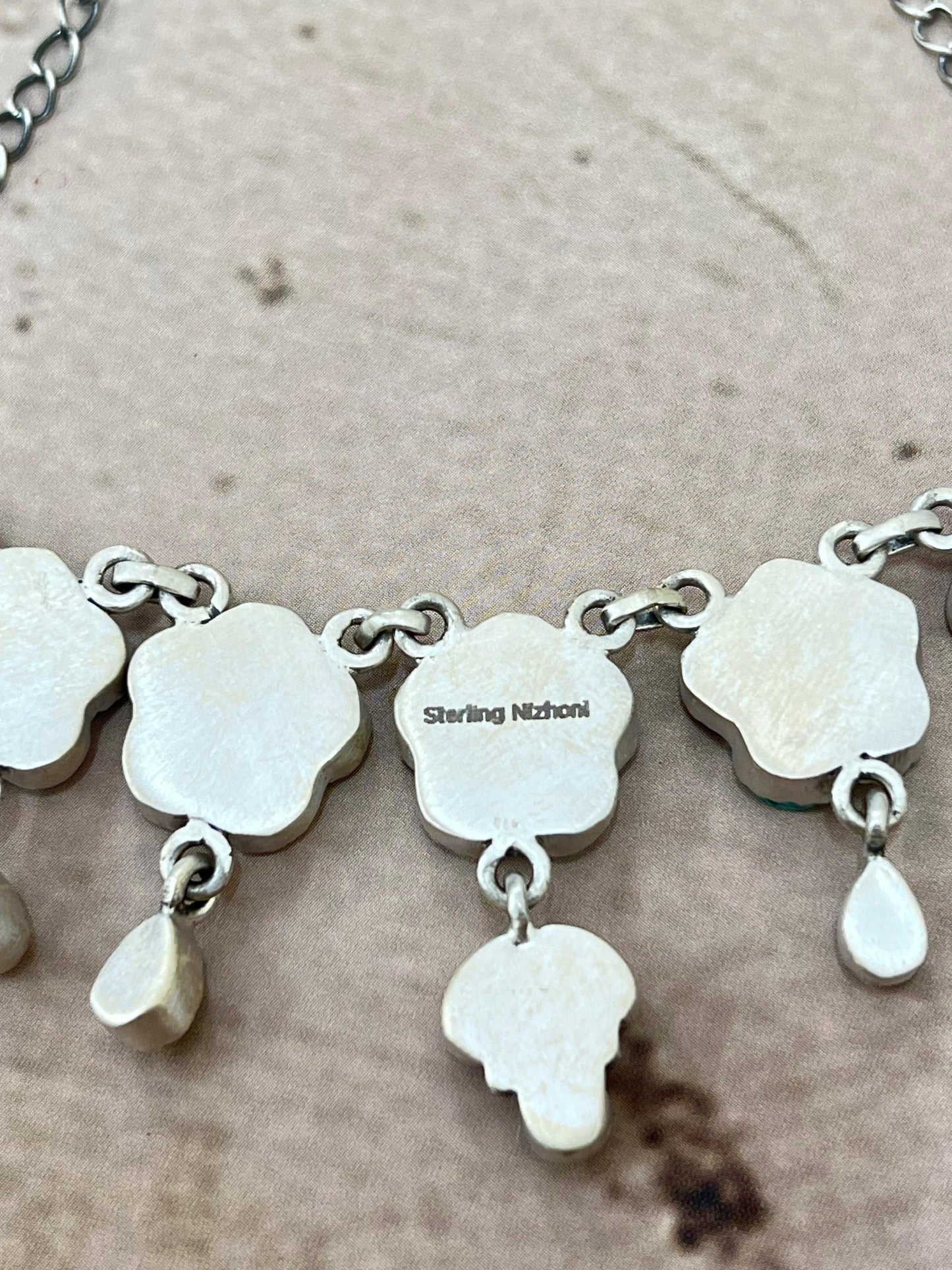 Handmade Sterling Silver Multi Stone Necklace with Signed Nizhoni