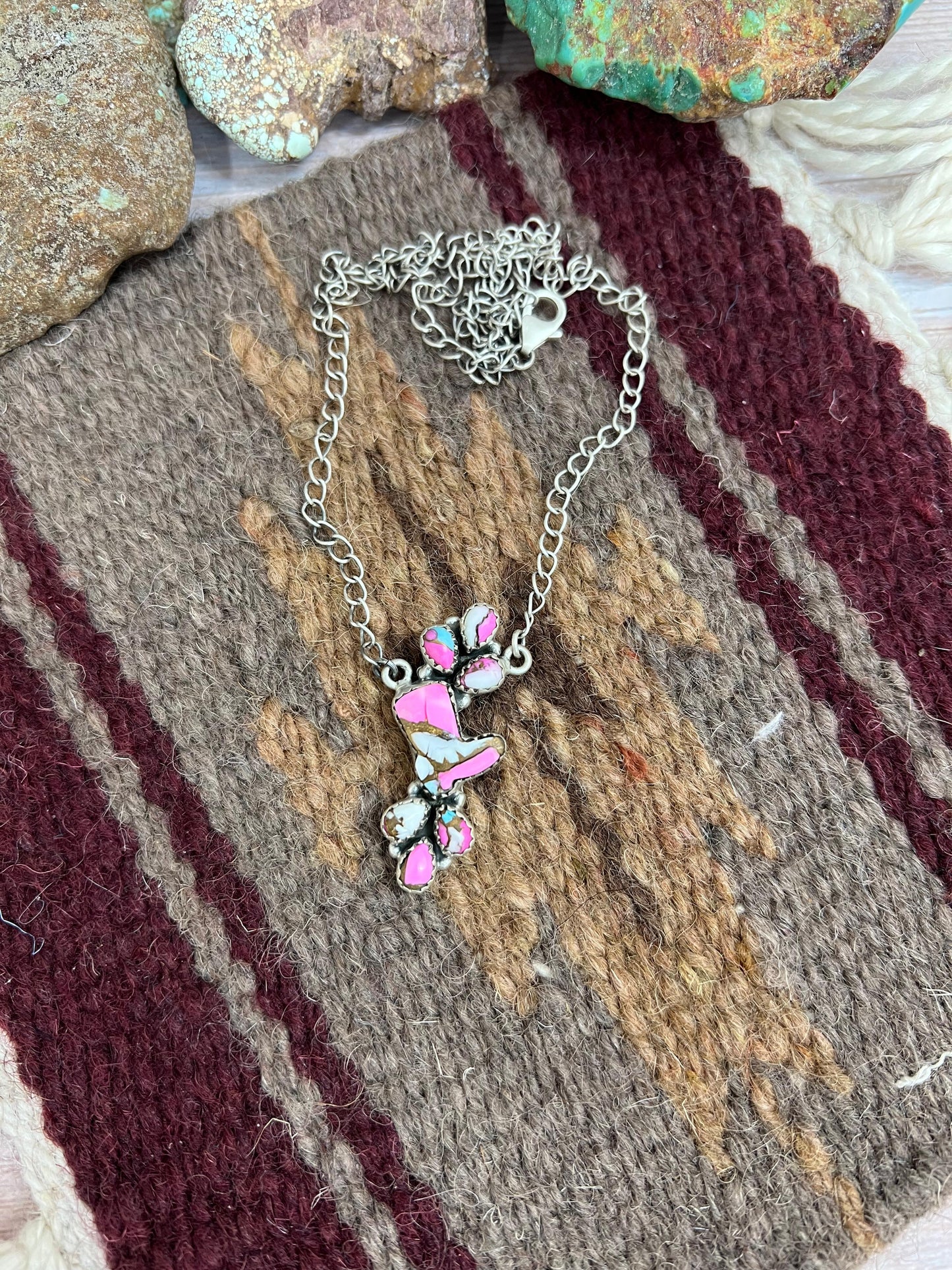 Handmade Sterling Silver Cotton Candy Turquoise Necklace with Signed Nizhoni
