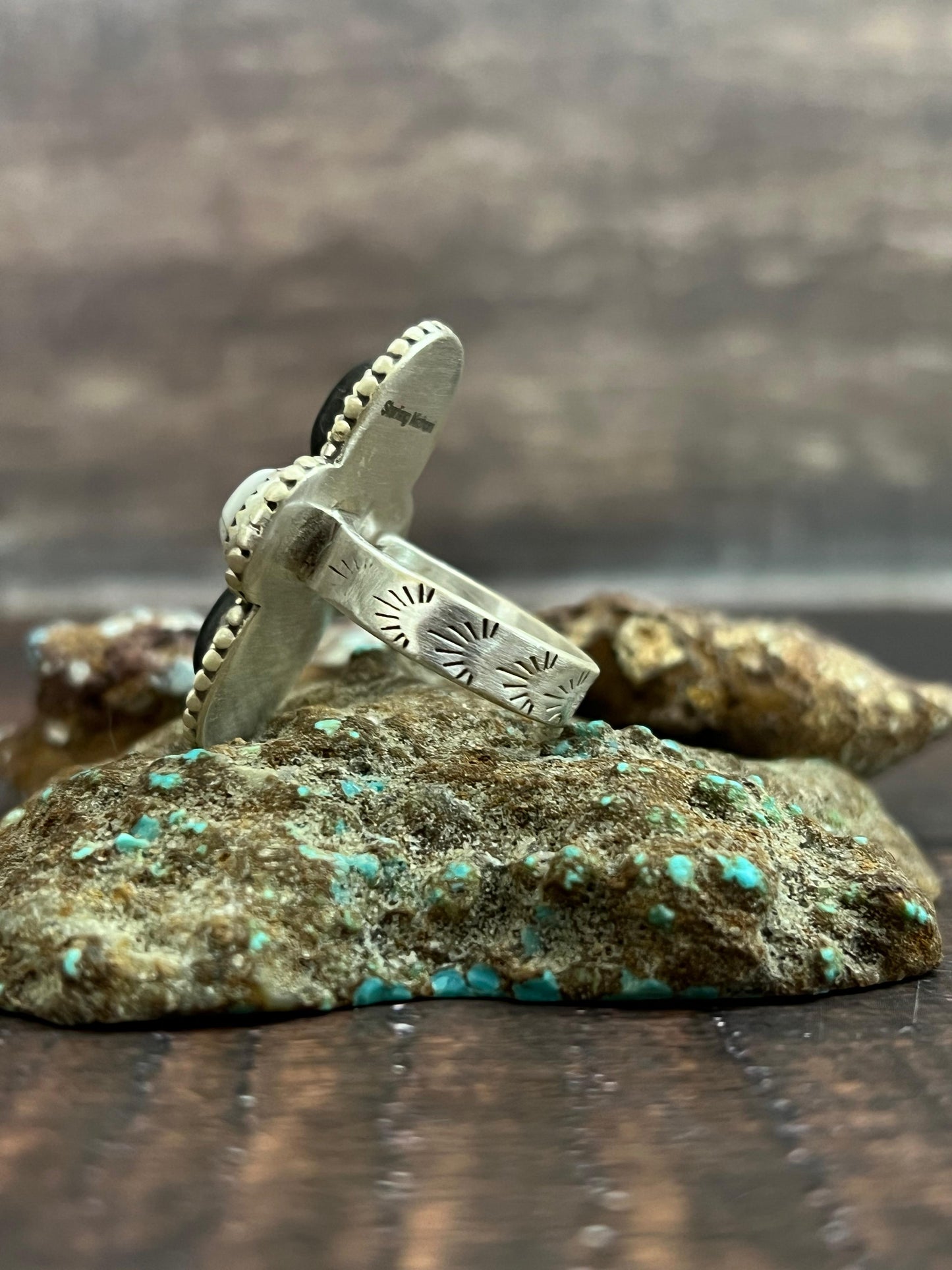 Handmade Sterling Silver White Buffalo Adjustable Ring, Signed Nizhoni