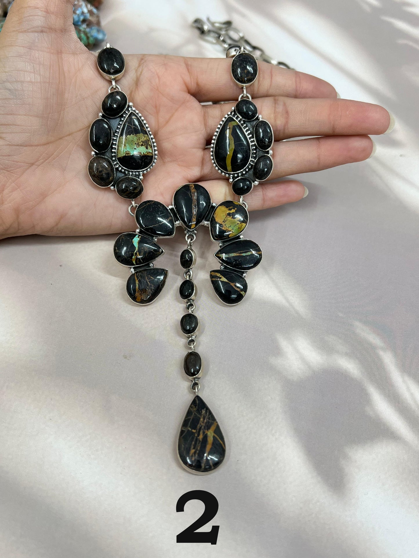 Handmade Sterling Silver Blackjack Turquoise Necklace Signed Nizhoni
