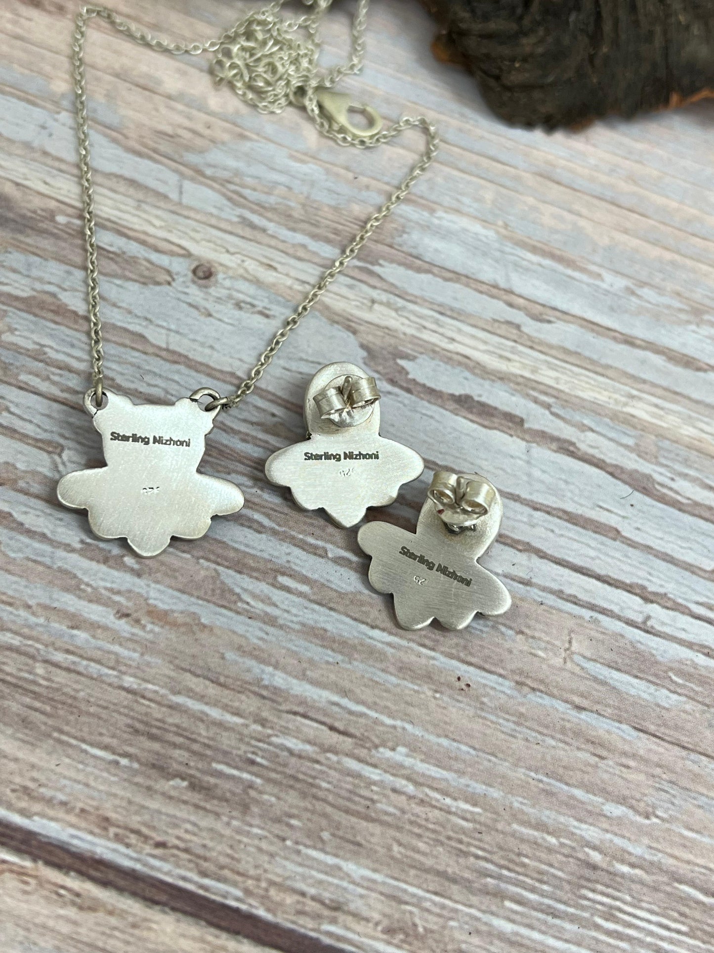 Handmade Sterling Silver Dahlia Rose Necklace Earrings Set, Signed Nizhoni