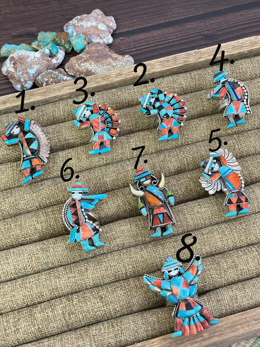 Handmade Sterling Silver Kachina Turquoise Ring with Signed Nizhoni (1)