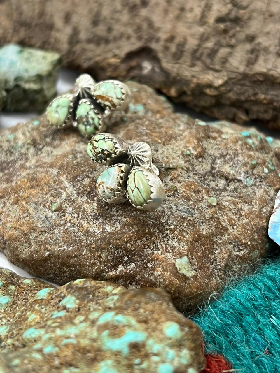 Handmade Sterling Silver Variscite Post Studs "Signed Nizhoni"