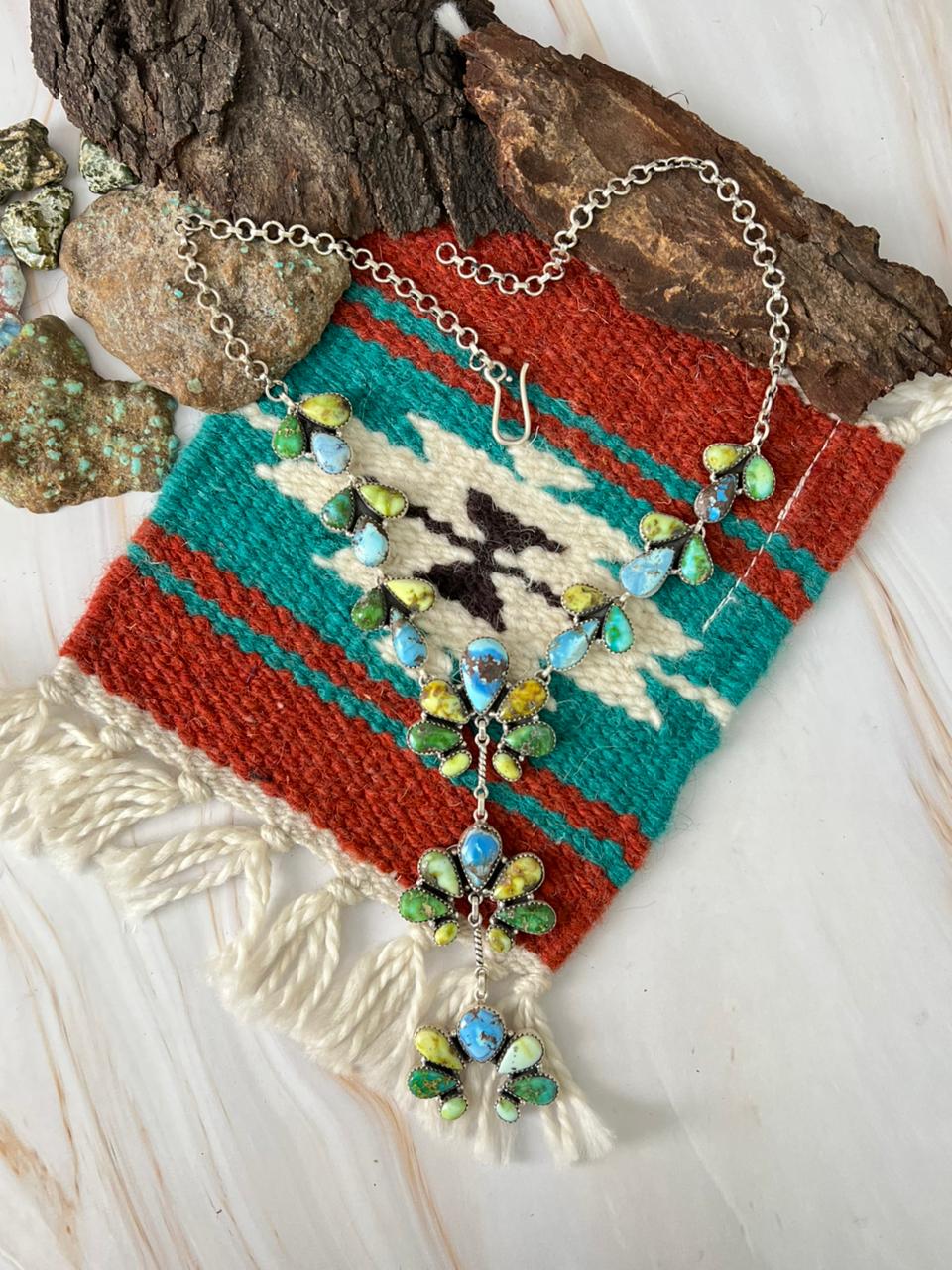 Handmade Sterling Silver Palomino with Golden Hills and Sonoran Mountain Turquoise Necklace "Signed Nizhoni"