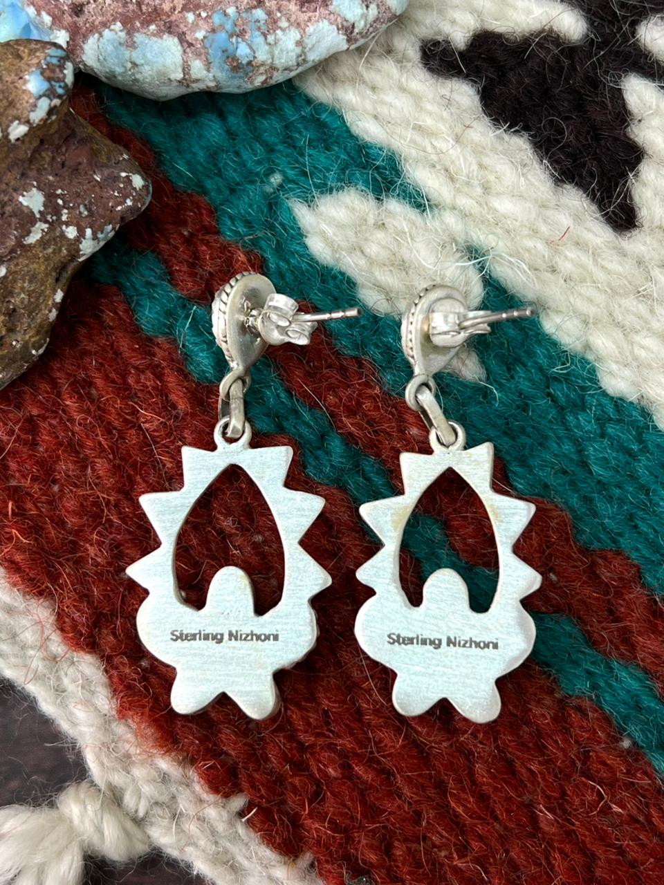 Handmade Sterling Silver Kingman Turquoise Post Earrings "Signed Nizhoni" (3)