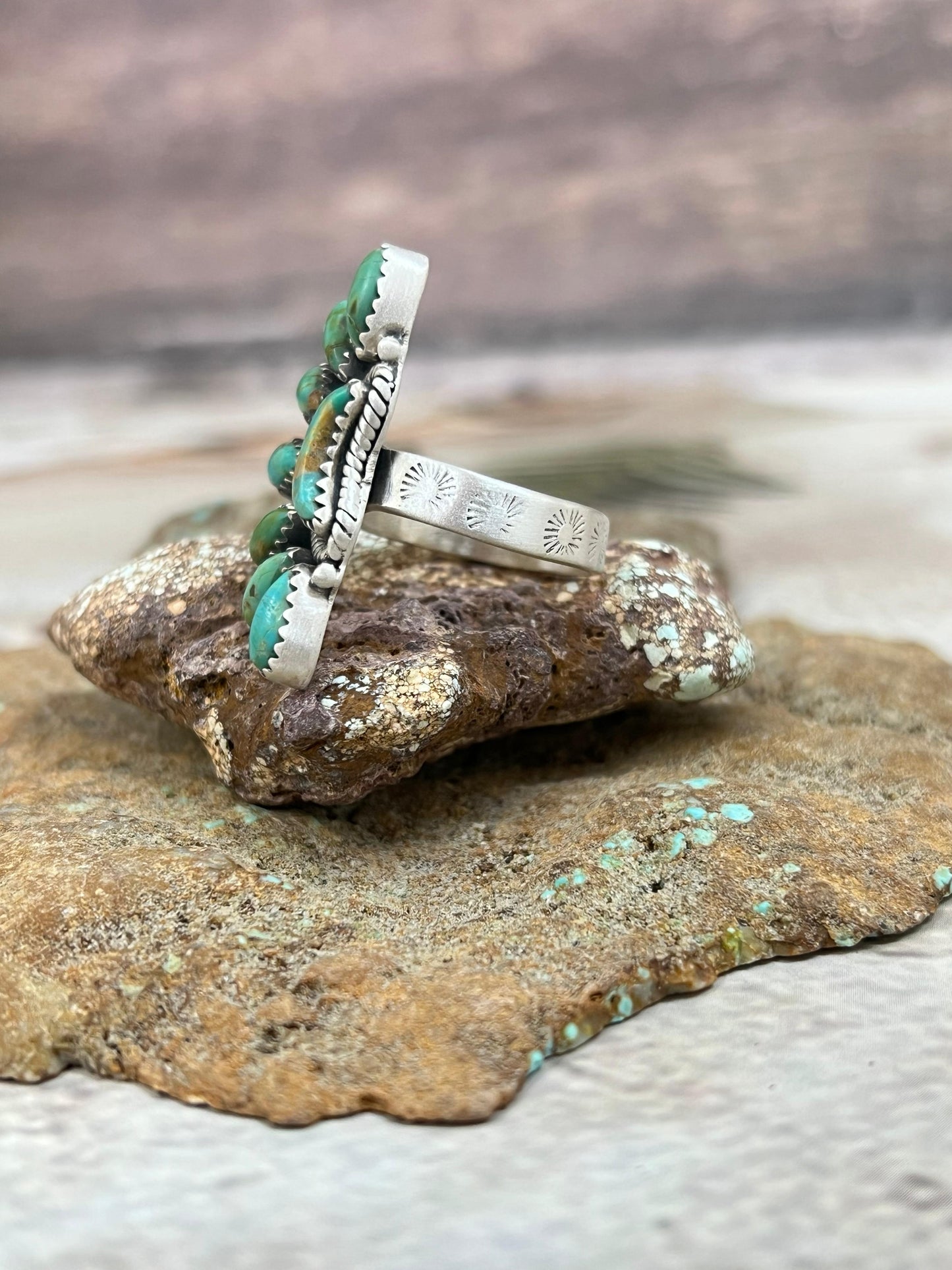 Handmade Sterling Silver Kingman Turquoise Adjustable Ring Signed Nizhoni (5)