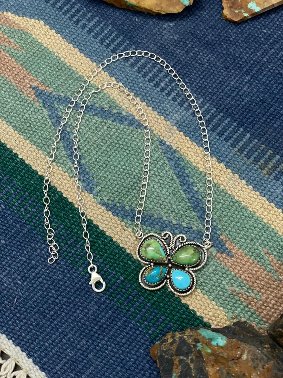 Handmade Sterling Silver Sonoran with White Water Turquoise Necklace "Signed Nizhoni"