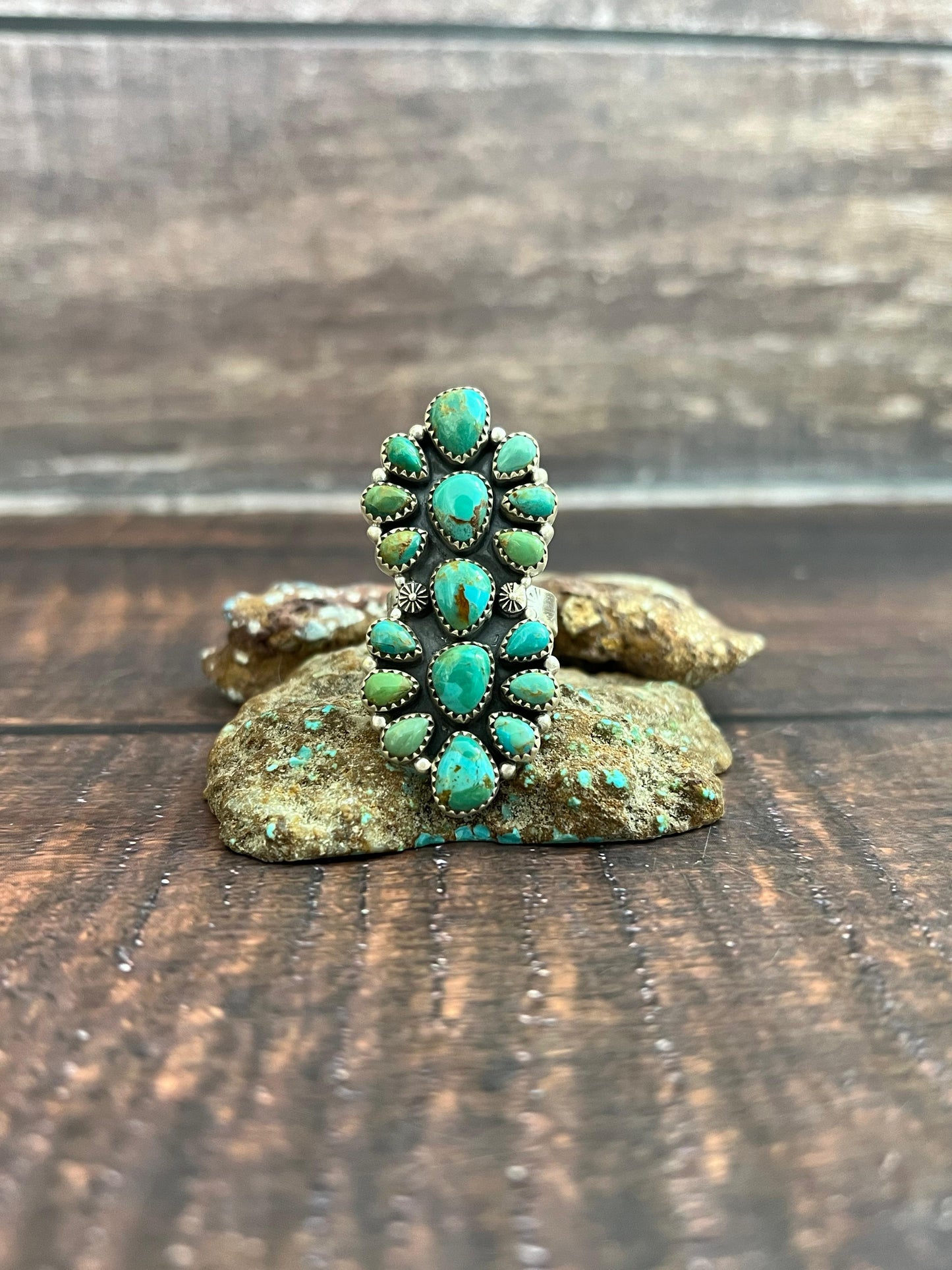 Handmade Sterling Silver Kingman Turquoise Adjustable Ring, Signed Nizhoni