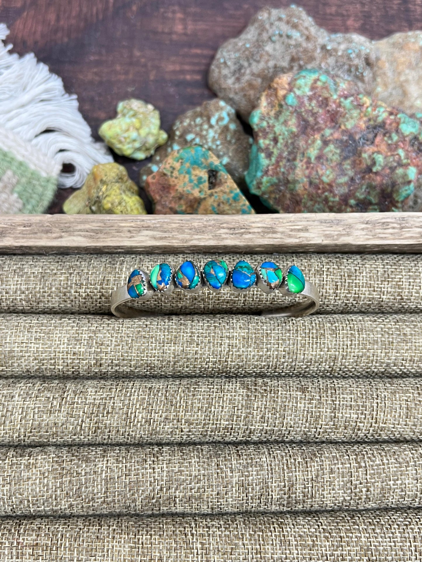 Handmade Sterling Silver Peacock Dahlia Cuff Bracelet with Signed Nizhoni