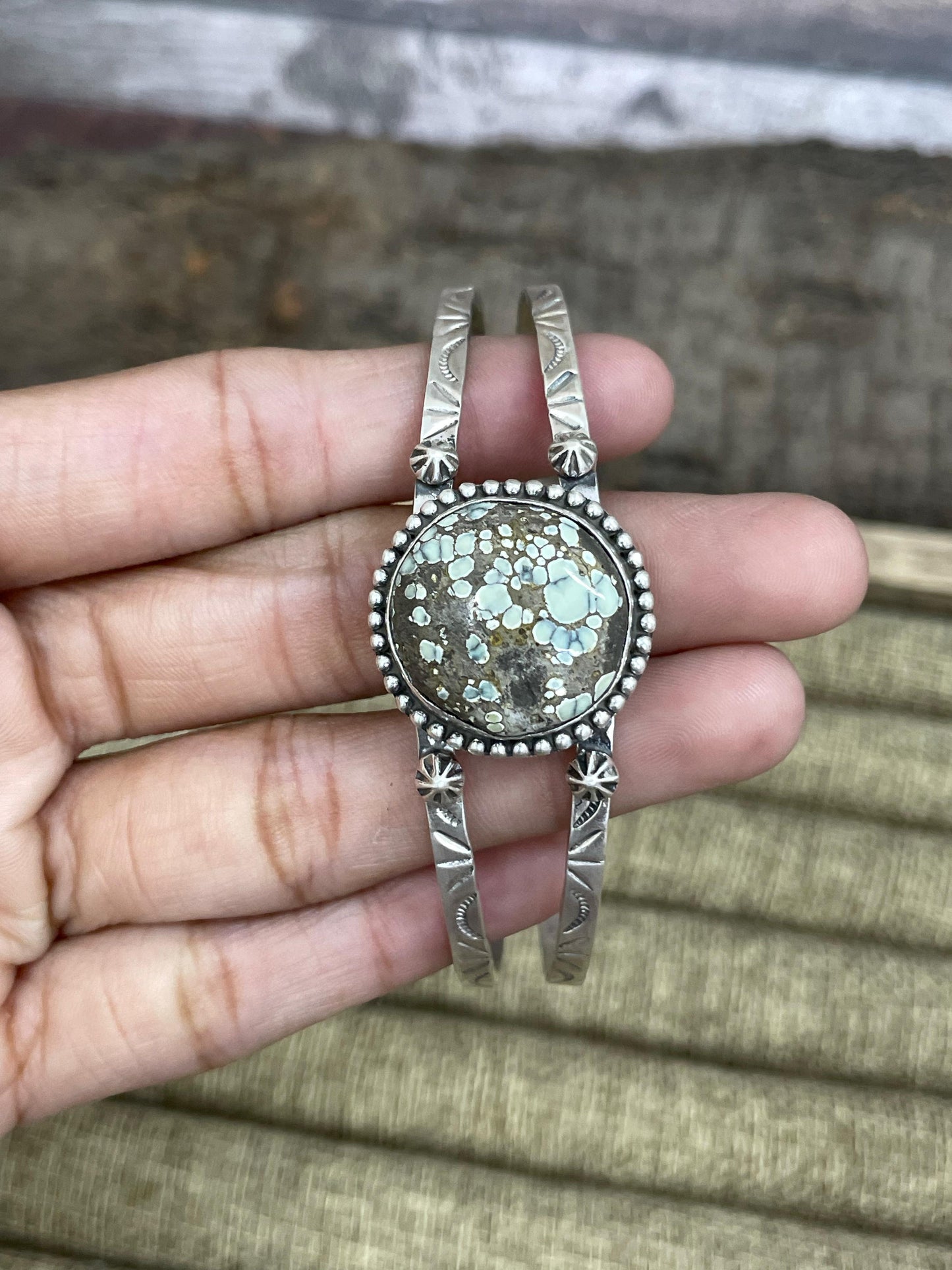 Handmade Sterling Silver Starfox Variscite Bracelet Signed Nizhoni