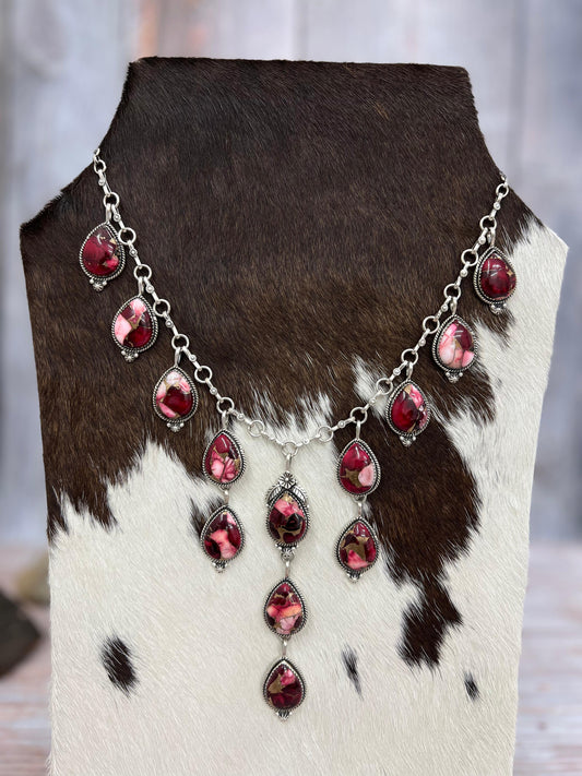 Handmade Sterling Silver Multi Stone Necklace, Signed Nizhoni