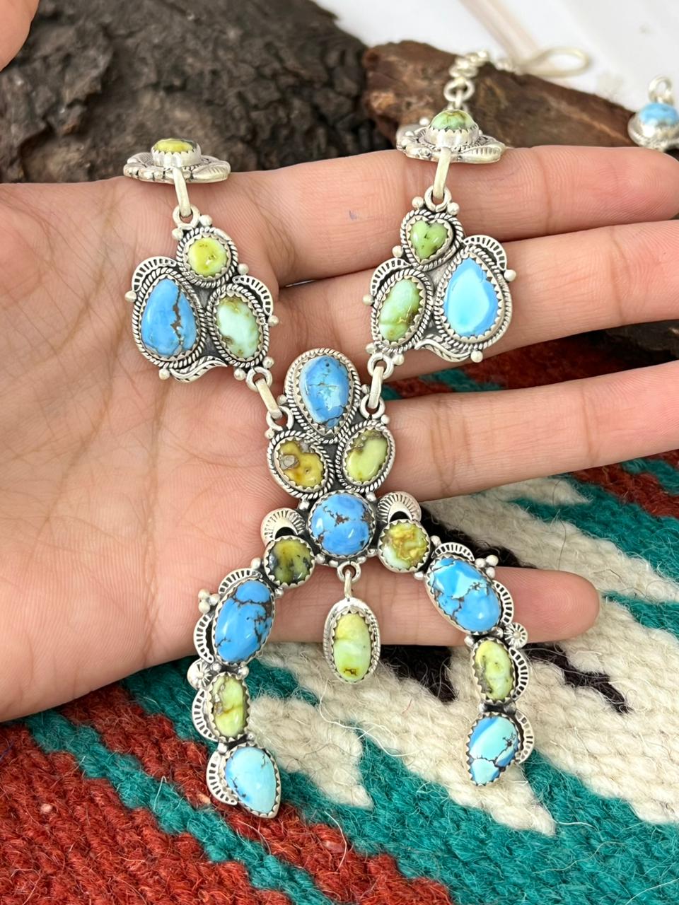Handmade Sterling Silver Palomino with Golden Hills Turquoise Naja Style Necklace "Signed Nizhoni"
