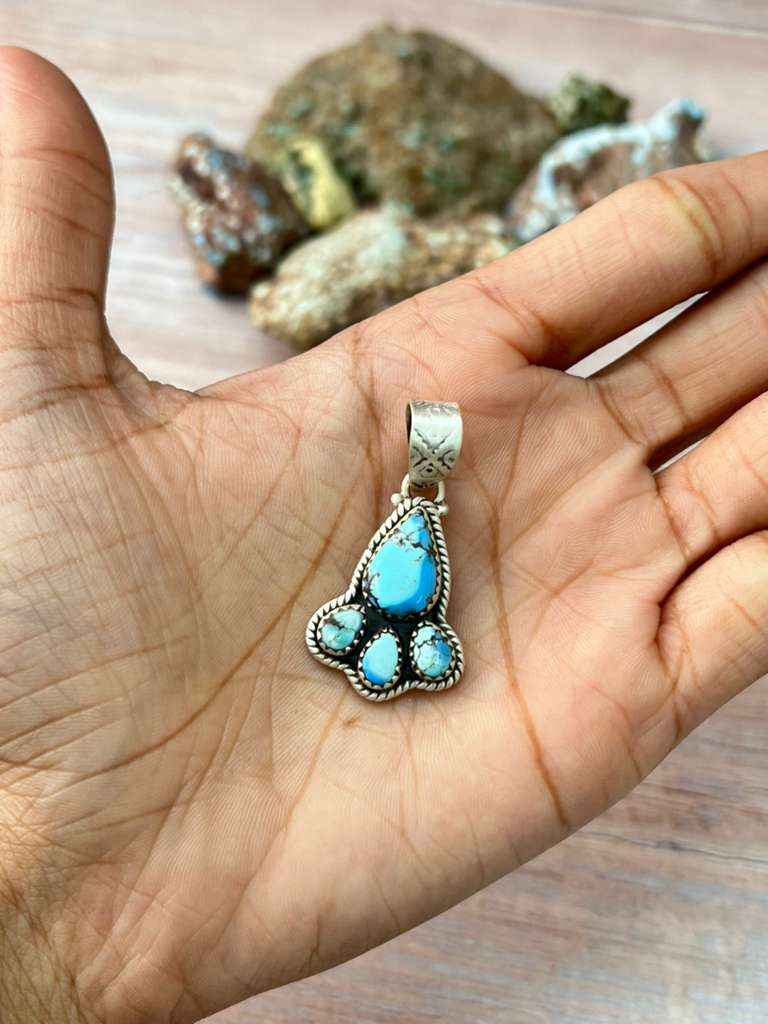 Handmade Sterling Silver Golden Hills Turquoise Pendant "Signed Nizhoni"
