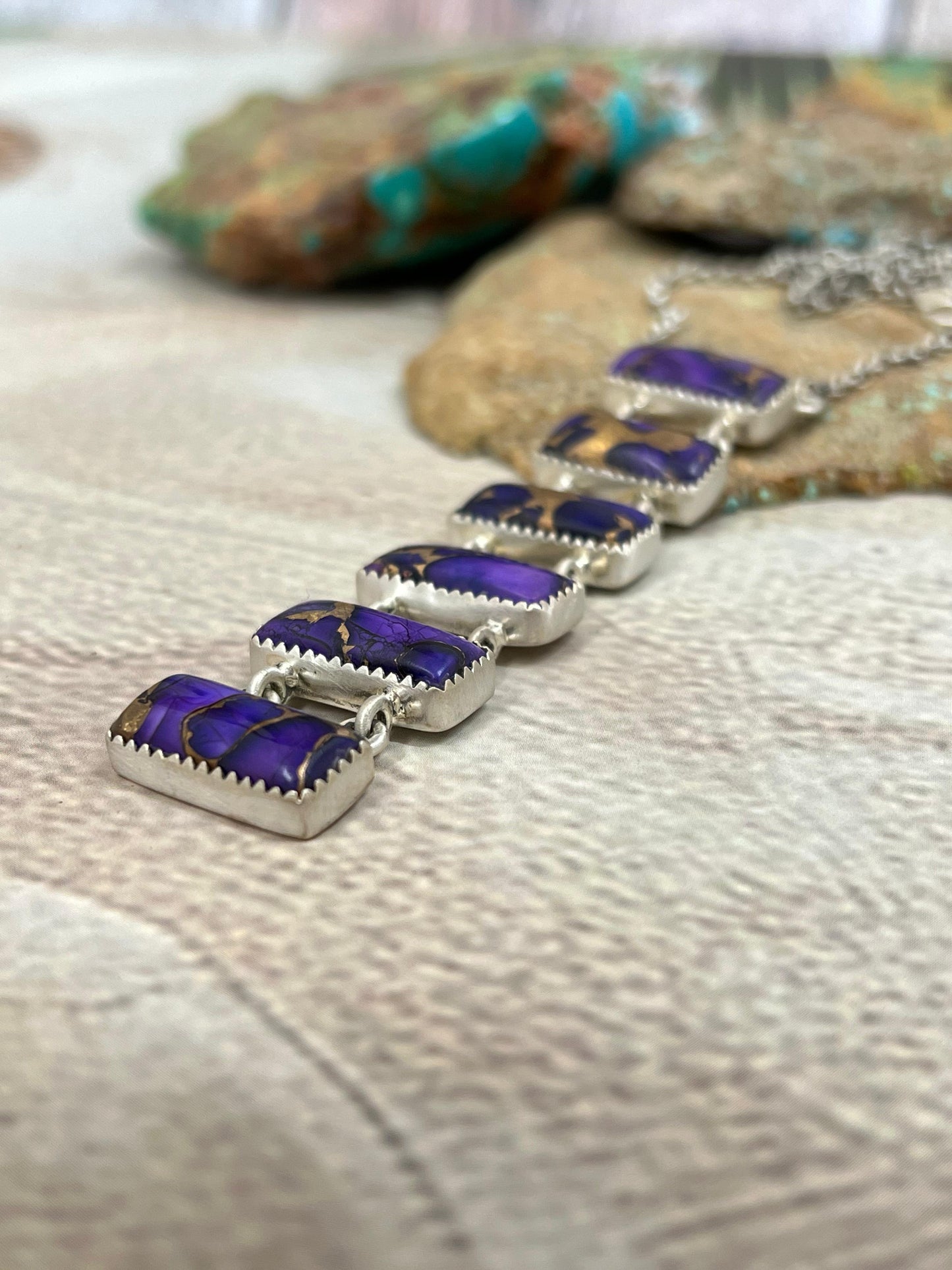 Handmade Sterling Silver Grape Dahlia Necklace with Signed Nizhoni