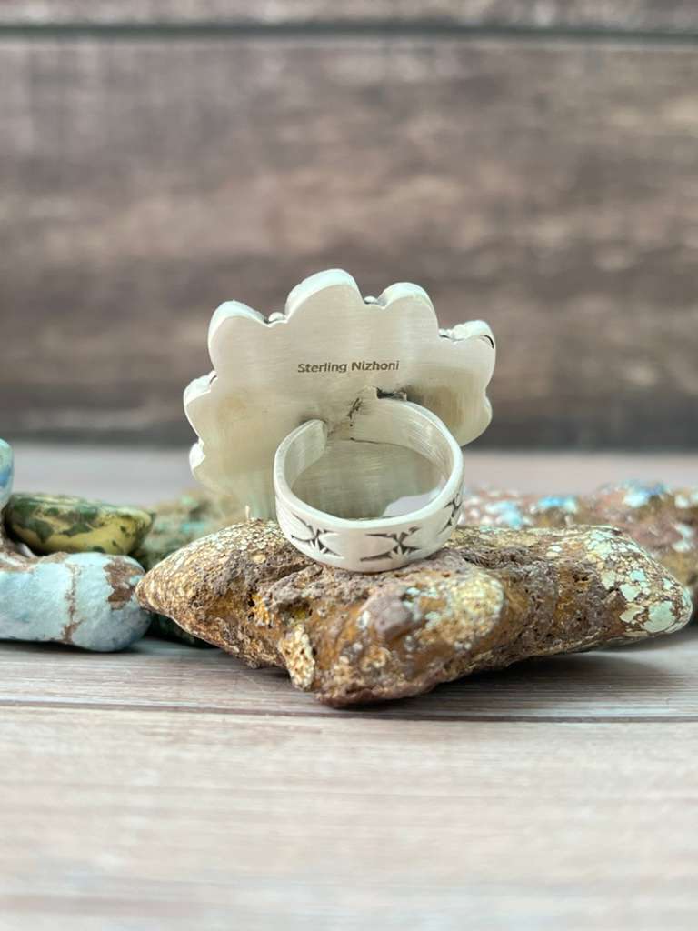Handmade Sterling Silver Apple Coral and Palomino Adjustable Ring "Signed Nizhoni"
