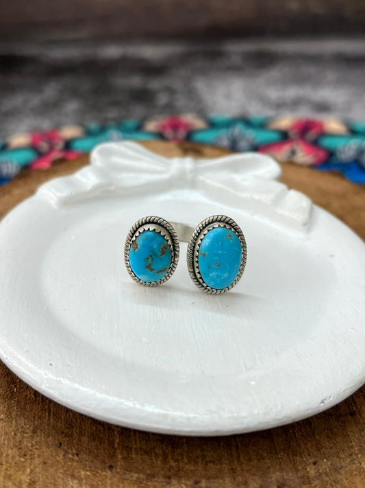 Handmade Sterling Silver Arizona Blue Turquoise Adjustable Ring "Signed Nizhoni"