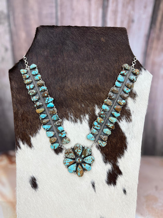 Handmade Sterling Silver Number 8 Turquoise Necklace with Signed Nizhoni