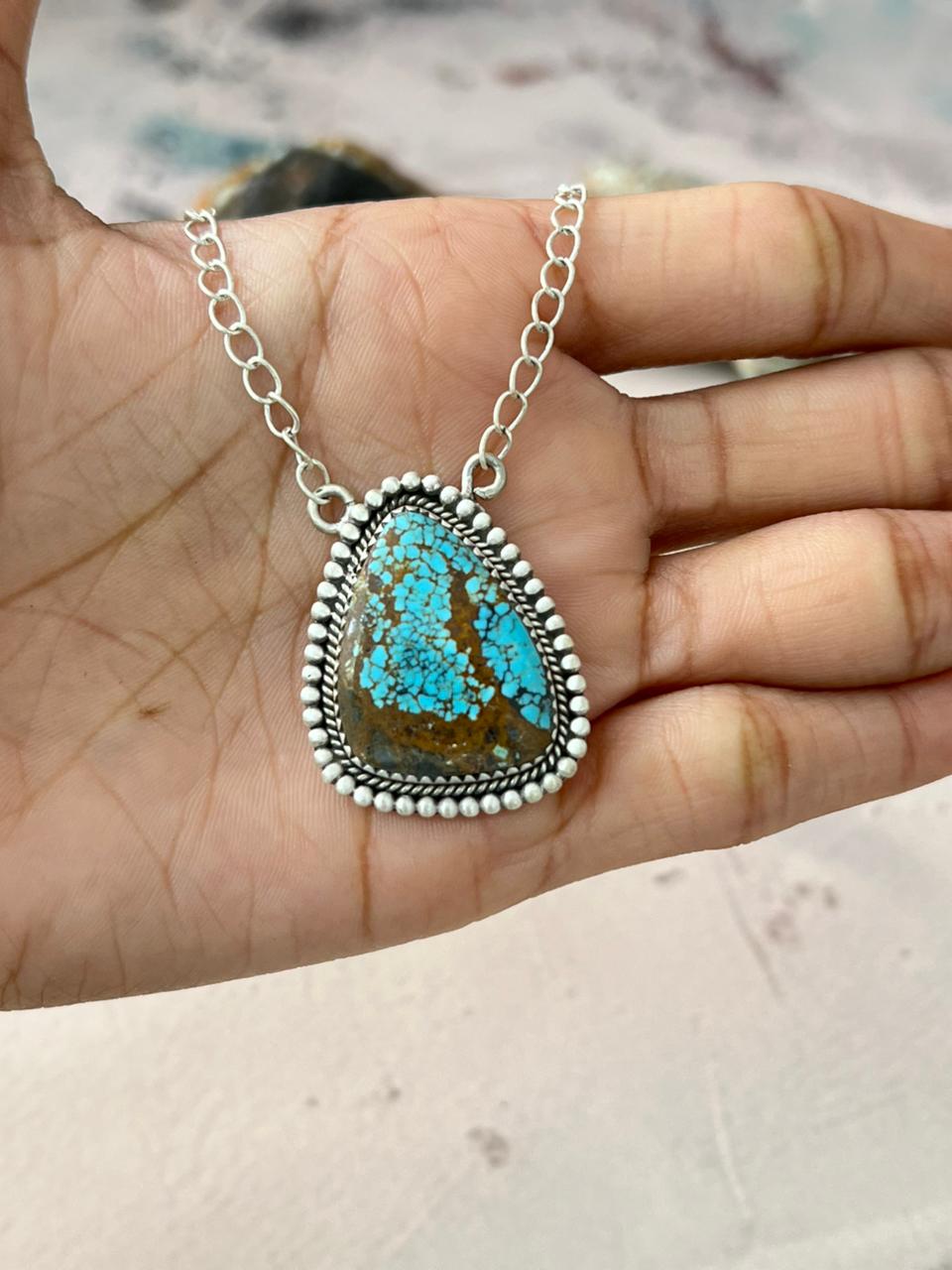 Handmade Sterling Silver Number 8 Turquoise Necklace "Signed Nizhoni" (5)