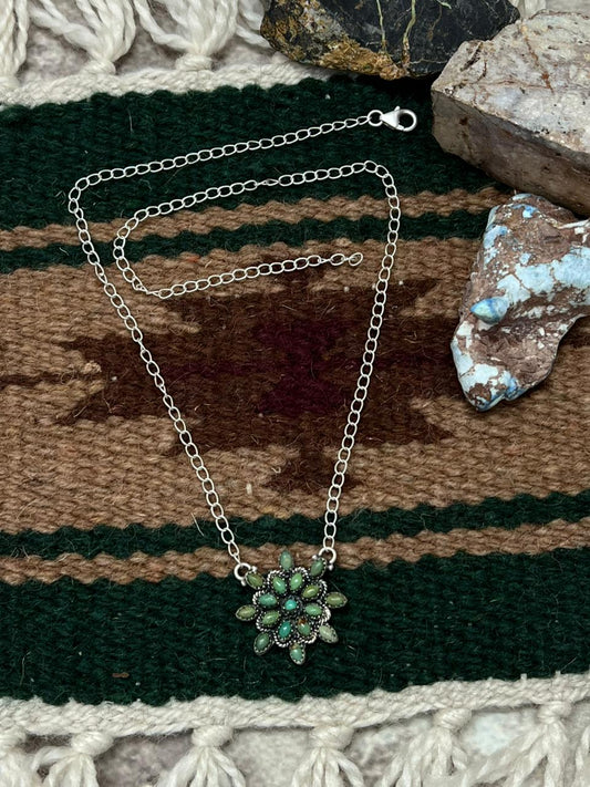 Handmade Sterling Silver Kingman Turquoise Necklace "Signed Nizhoni"