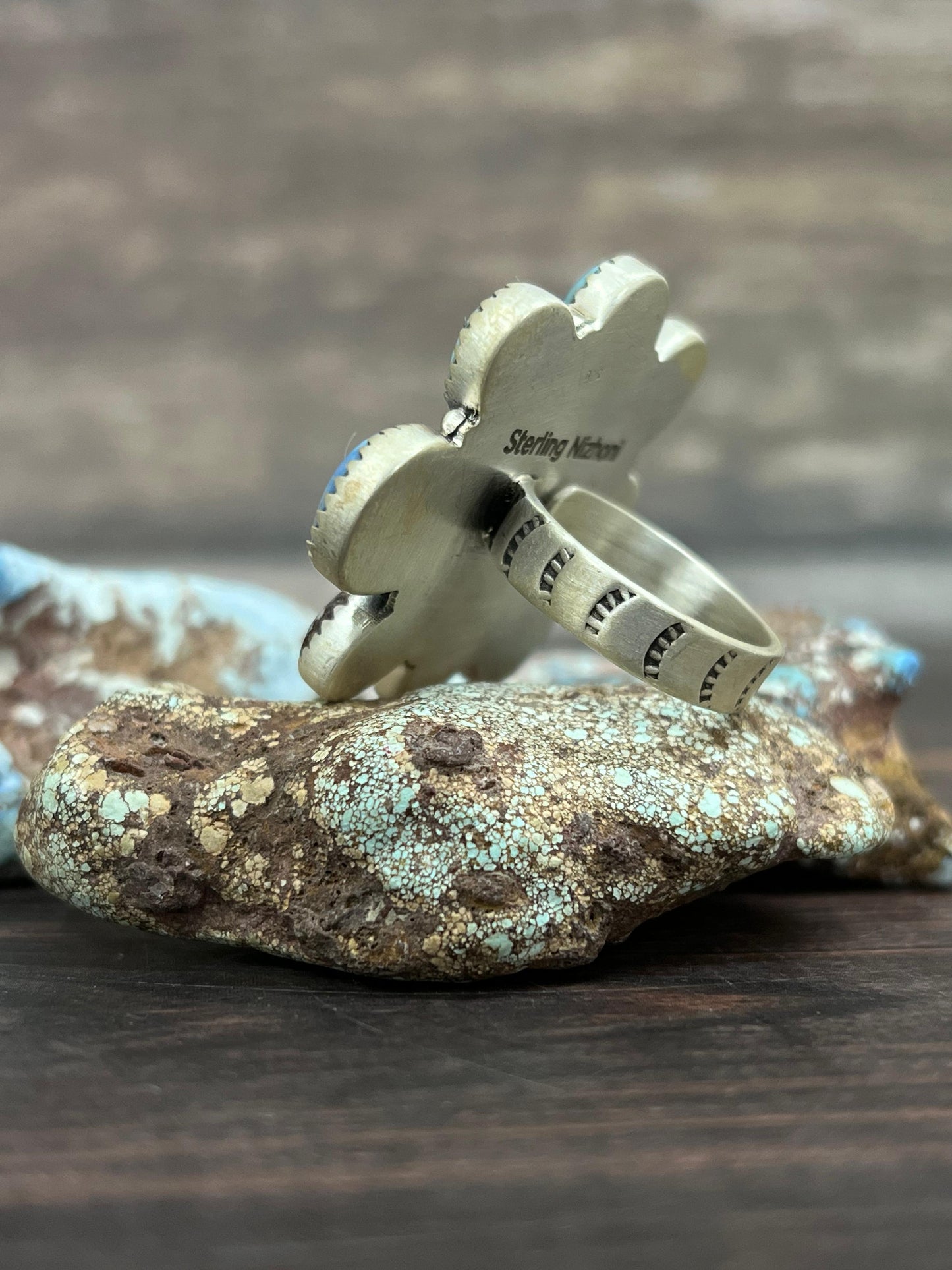 Handmade Sterling Silver Golden Hills Turquoise Adjustable Ring With Signed Nizhoni