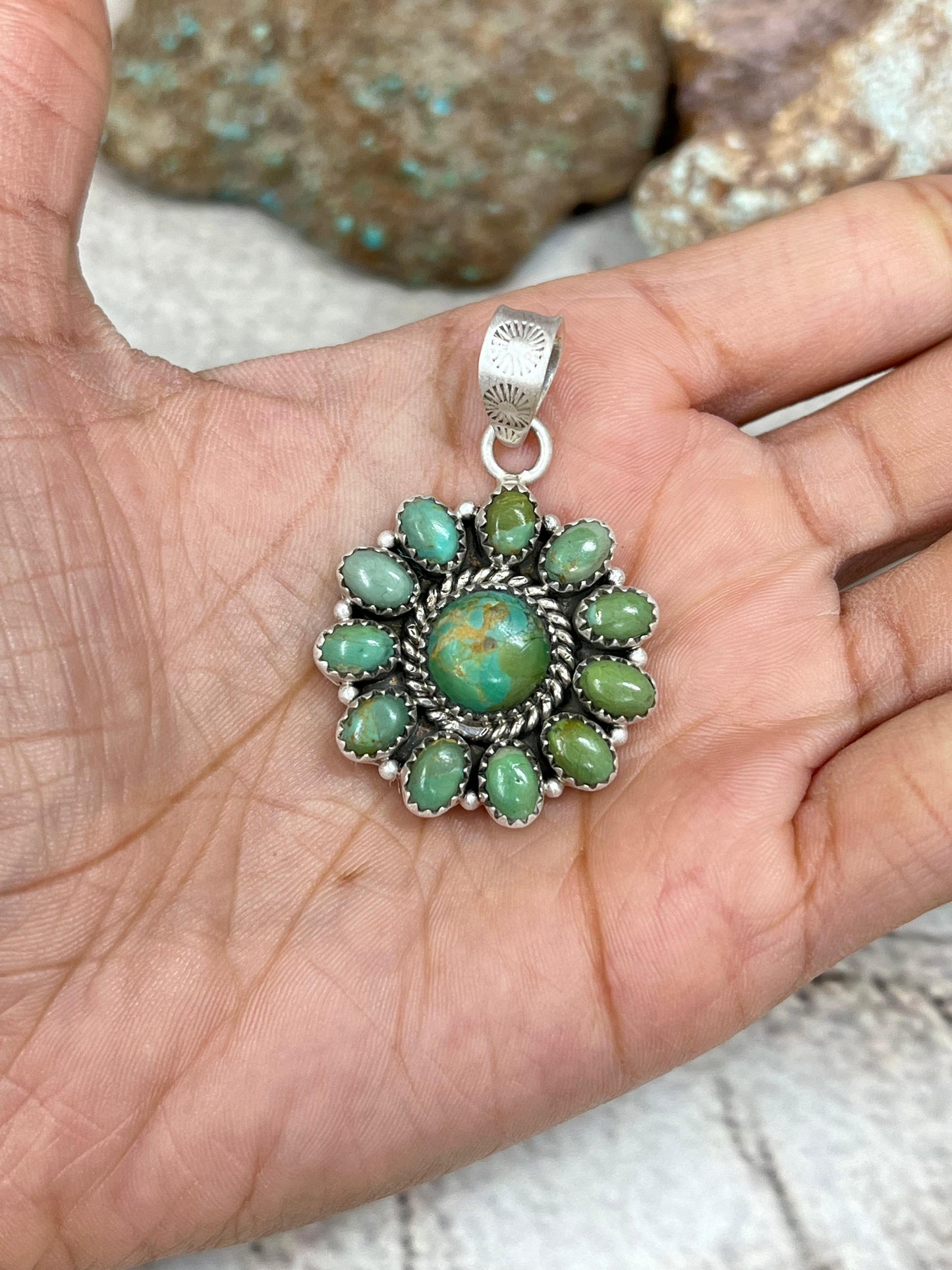 Handmade Sterling Silver Kingman Turquoise Pendant Signed Nizhoni