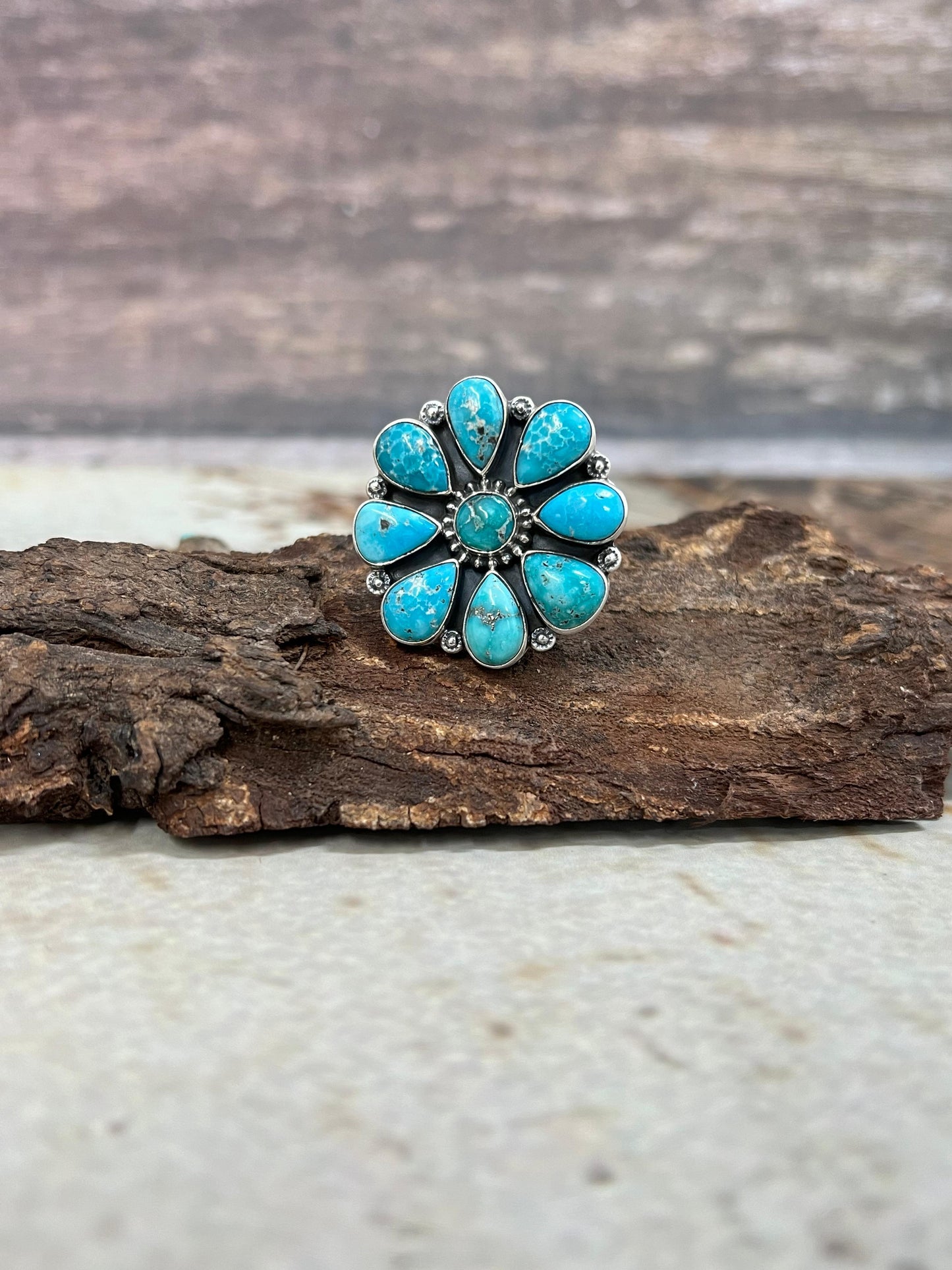 Handmade Sterling Silver White Water Turquoise ring Signed Nizhoni