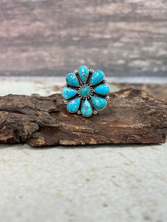 Handmade Sterling Silver White Water Turquoise ring Signed Nizhoni