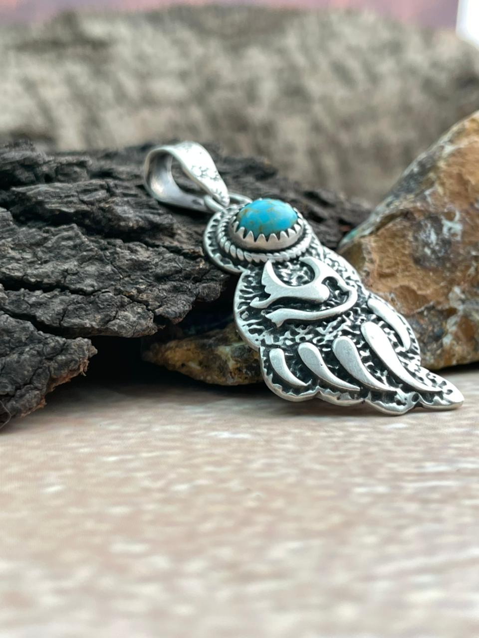 Handmade Sterling Silver Kingman Turquoise Pendant "Signed Nizhoni" (4)
