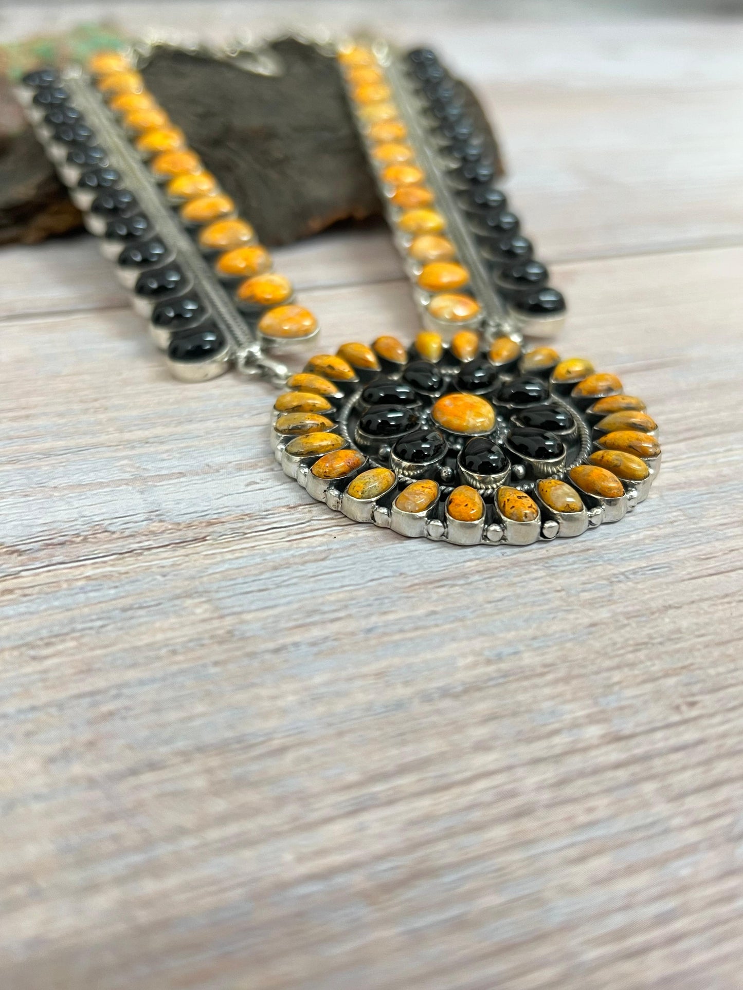 Handmade Sterling Silver Black Onyx, Bumblebee Necklace Signed Nizhoni