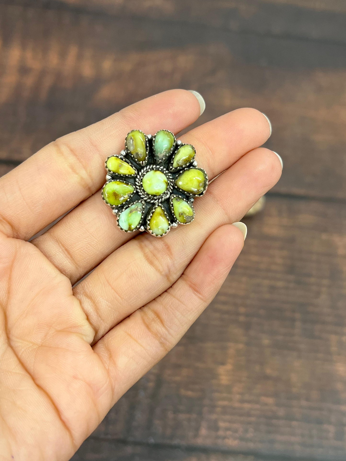 Handmade Sterling Silver Palomino Turquoise Adjustable Ring with Signed Nizhoni