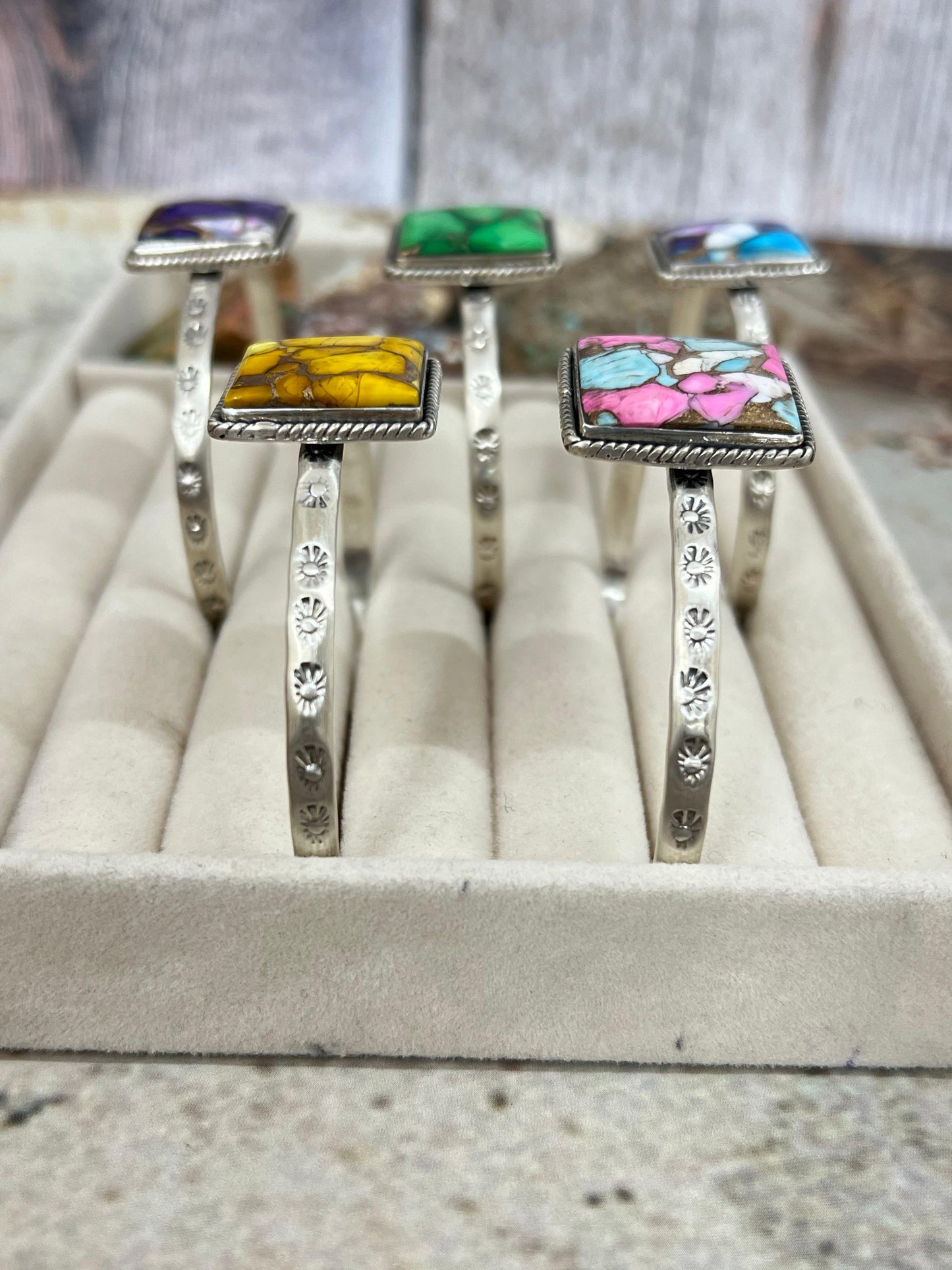 Handmade Sterling Silver Multi Stone Cuff Bracelet Signed Nizhoni