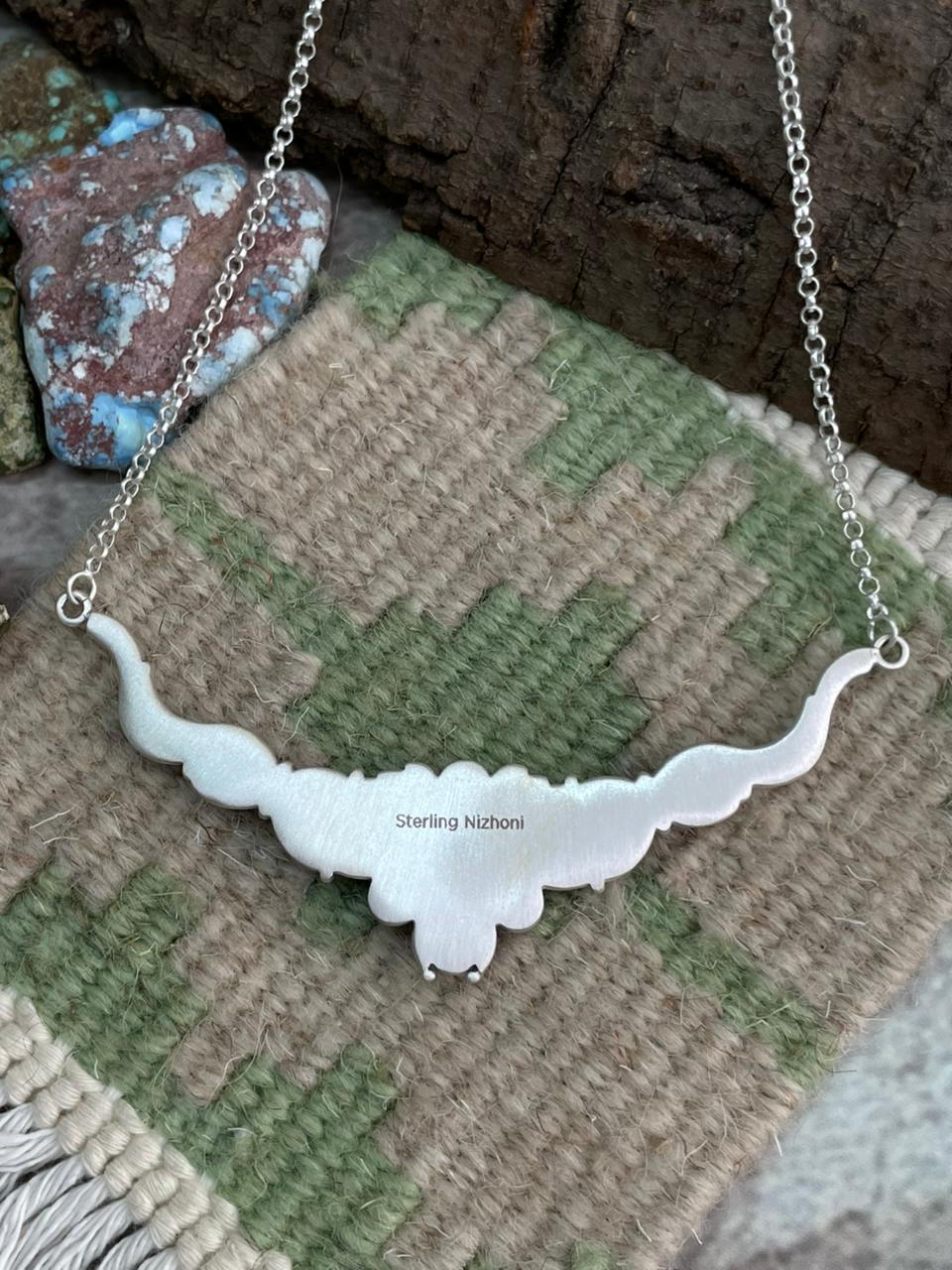 Handmade Sterling Silver Kingman Turquoise Necklace "Signed Nizhoni"