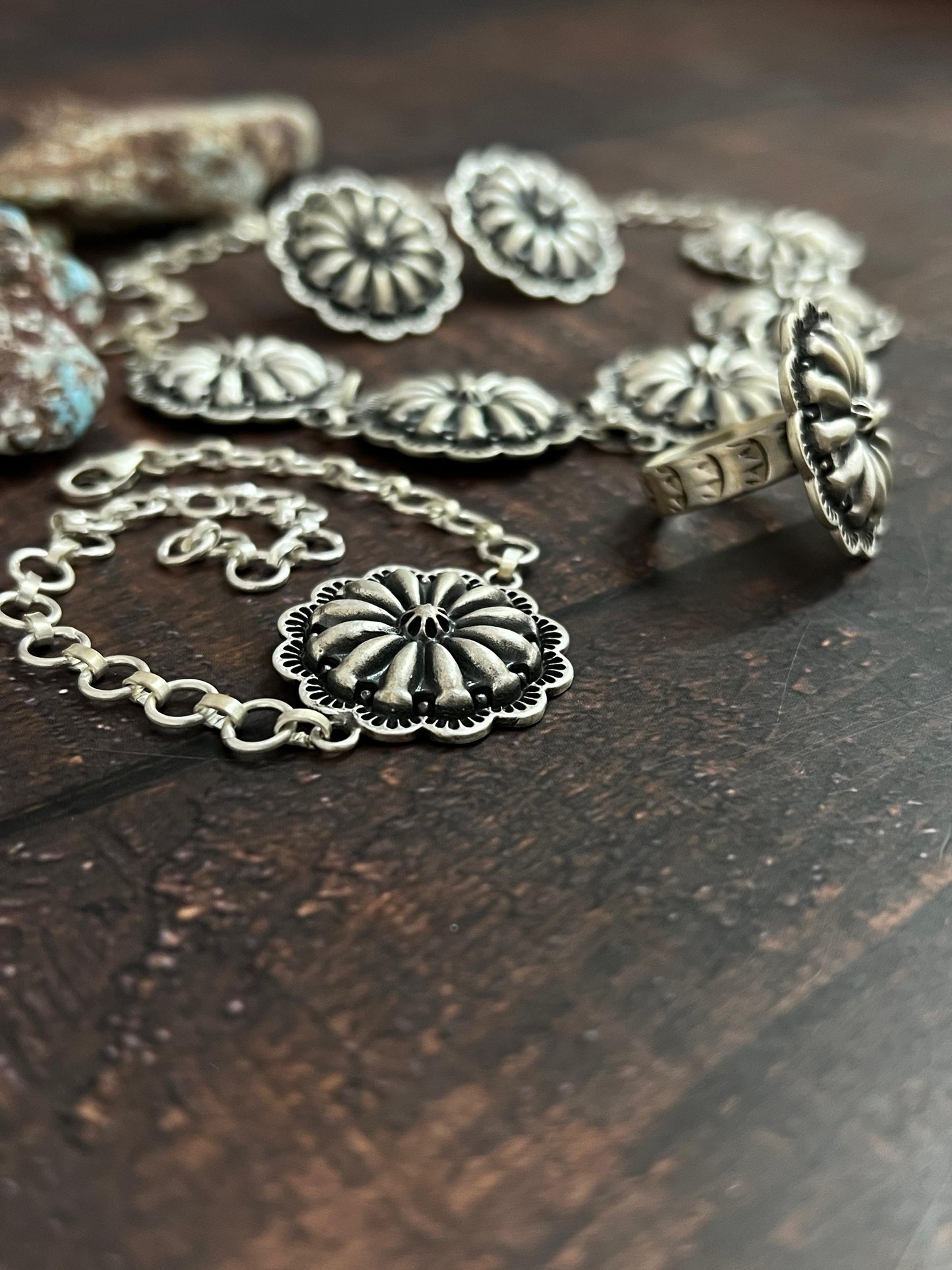 Handmade Sterling Silver Necklace Earrings Ring Bracelet Set, Signed Nizhoni