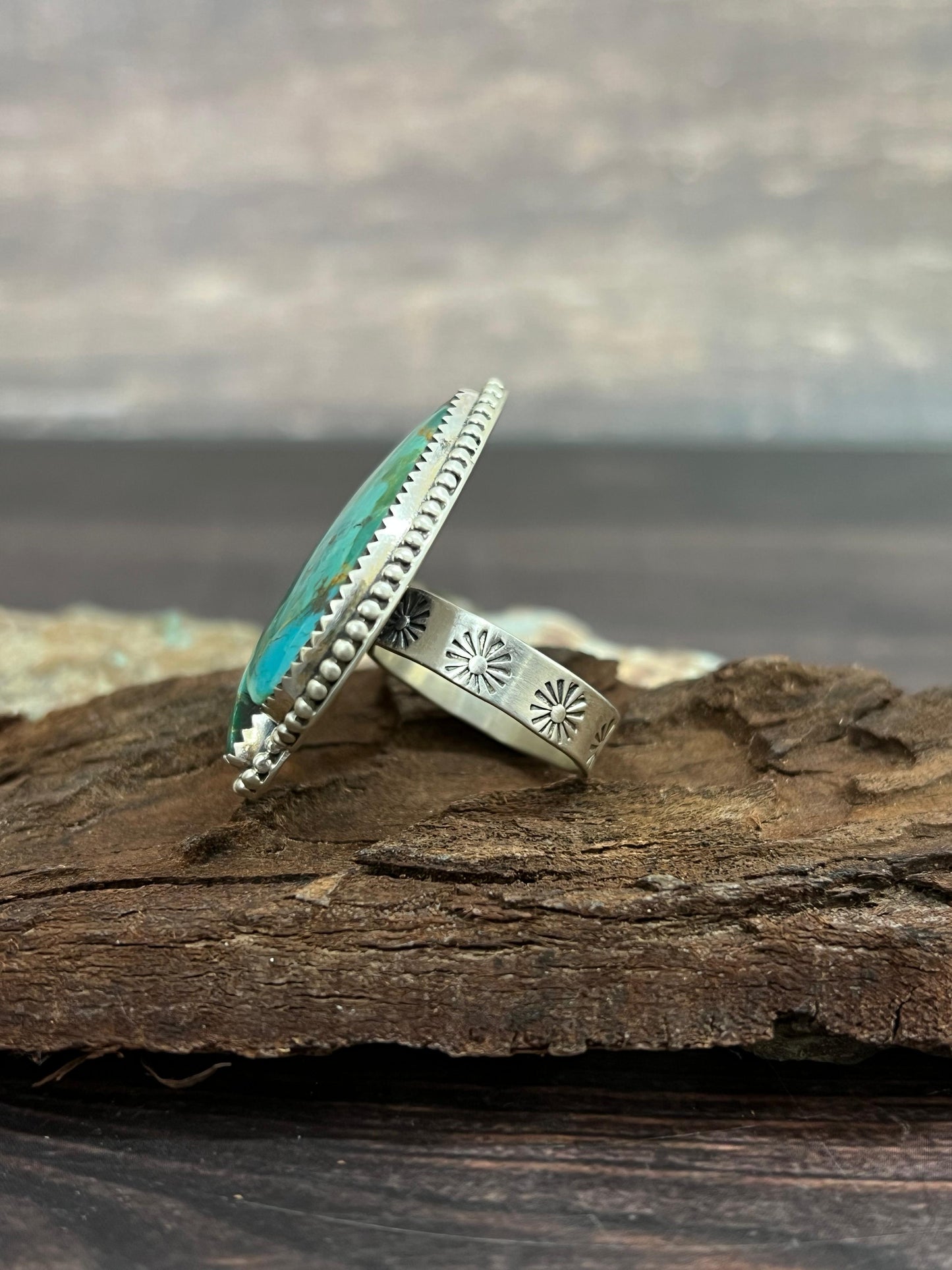 Handmade Sterling Silver Kingman Turquoise Adjustable Ring with Signed Nizhoni