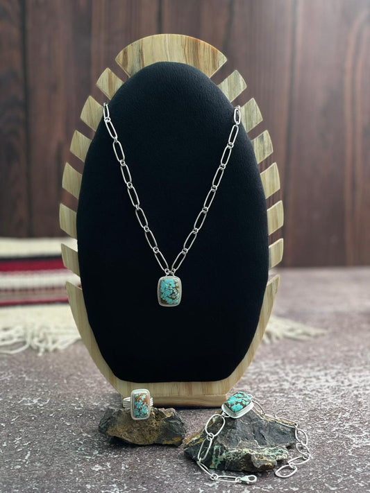 Handmade Sterling Silver Number 8 Turquoise Necklace Bracelet and Ring Set "Signed Nizhoni"