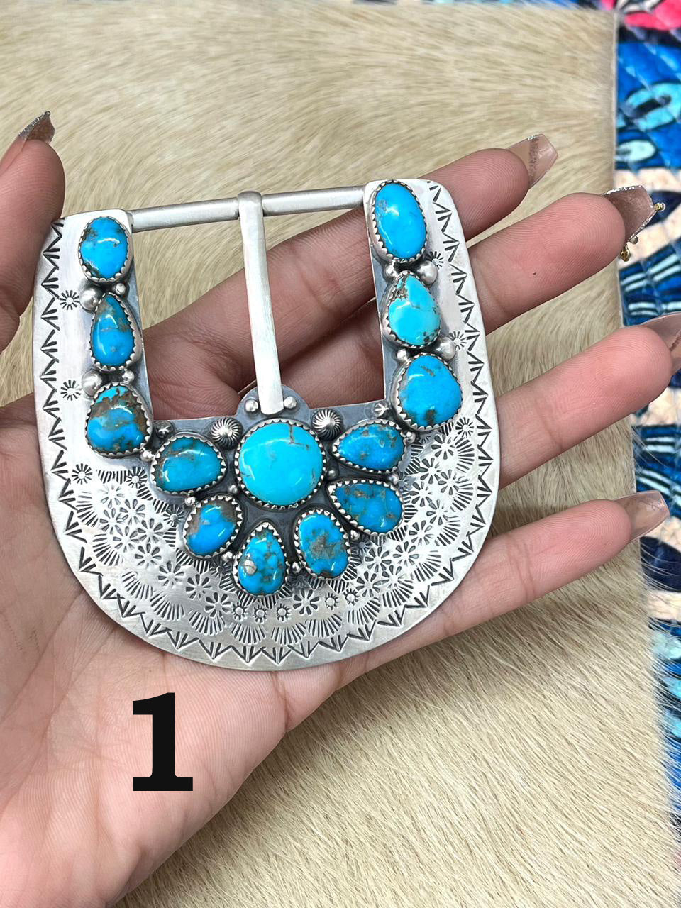 Handmade Sterling Silver Arizona Blue Turquoise Buckle "Signed Nizhoni"