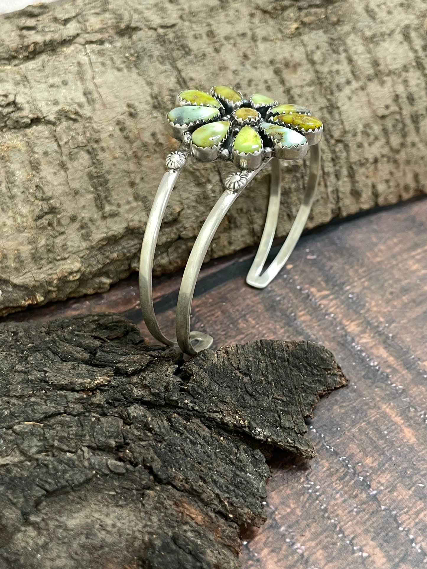 Handmade Sterling Silver Palomino Turquoise Bracelet with Signed Nizhoni