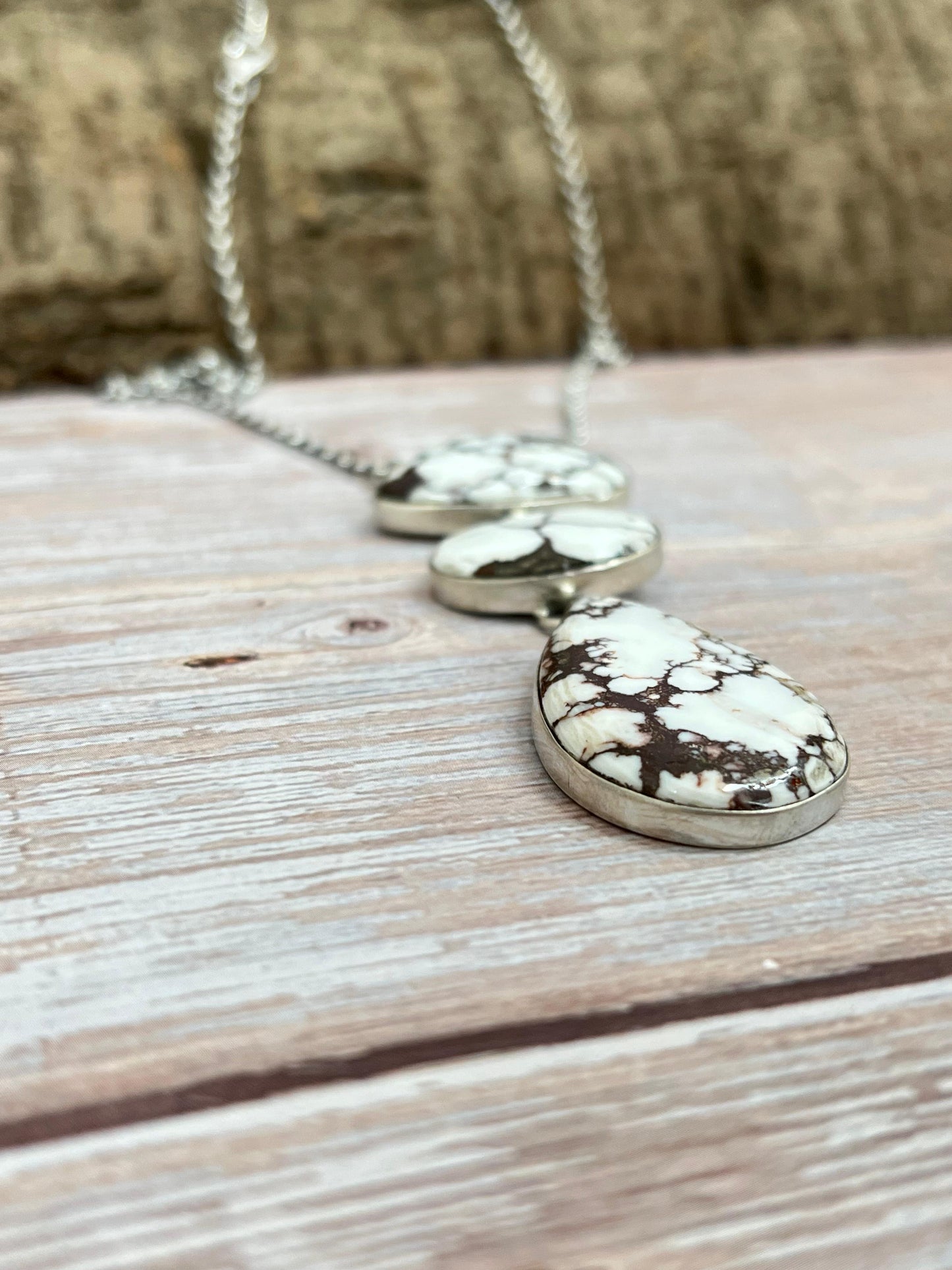 Handmade Sterling Silver Wild Horse Turquoise Necklace with Signed Nizhoni