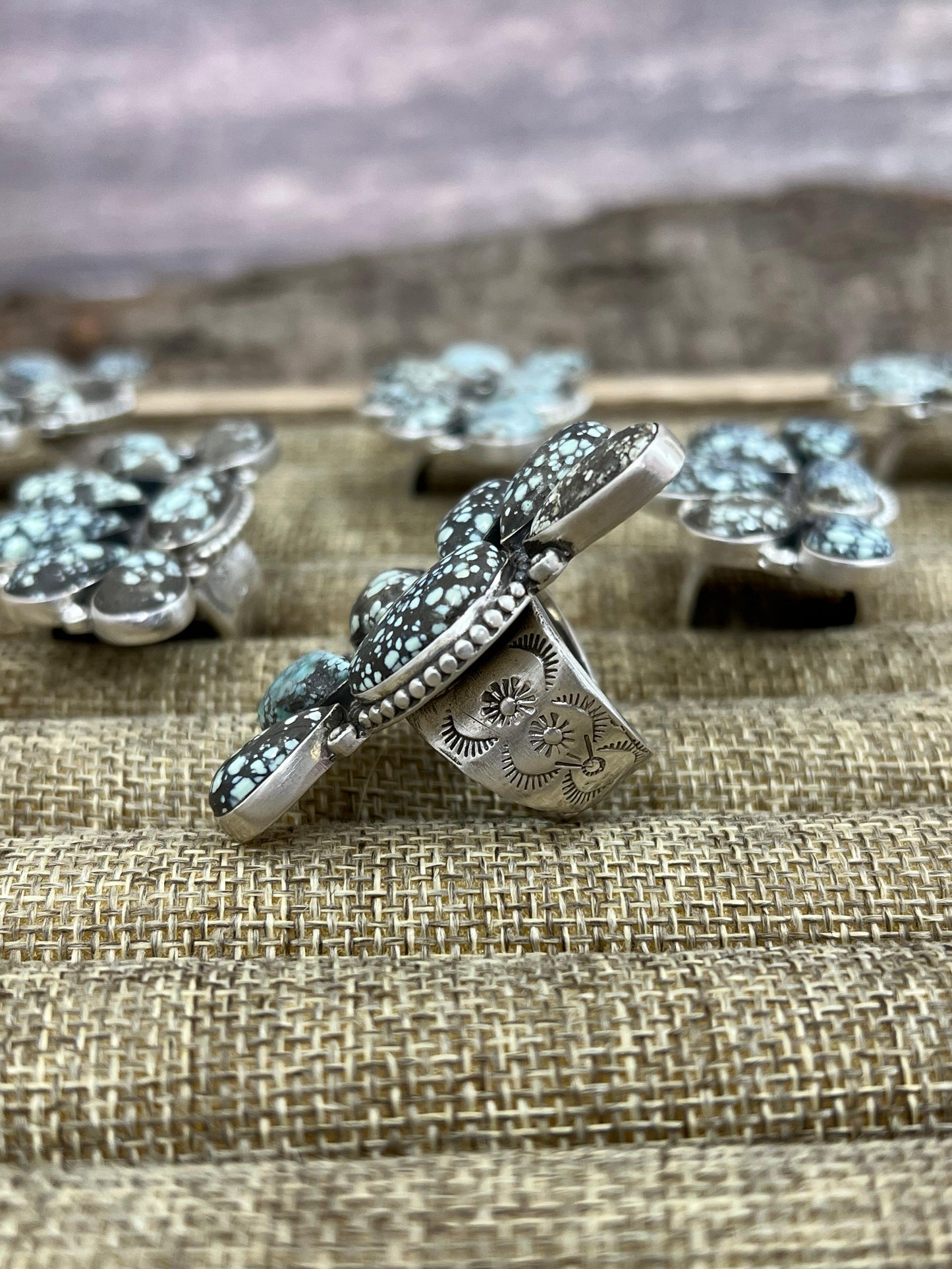 Handmade Sterling Silver Starfox Variscite Adjustable Half Cluster Ring Signed Nizhoni