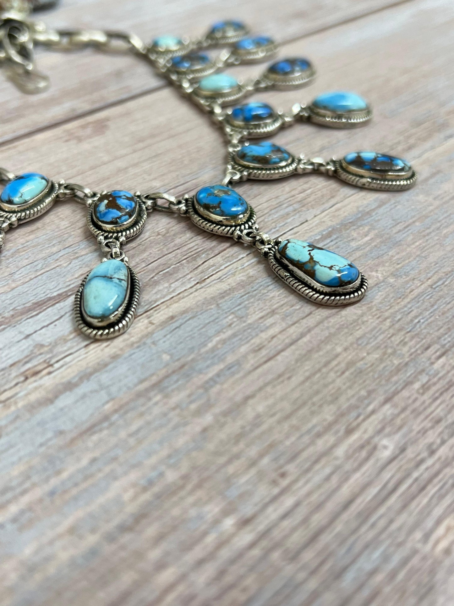 Handmade Sterling Silver Golden Hills Turquoise Necklace with Signed Nizhoni